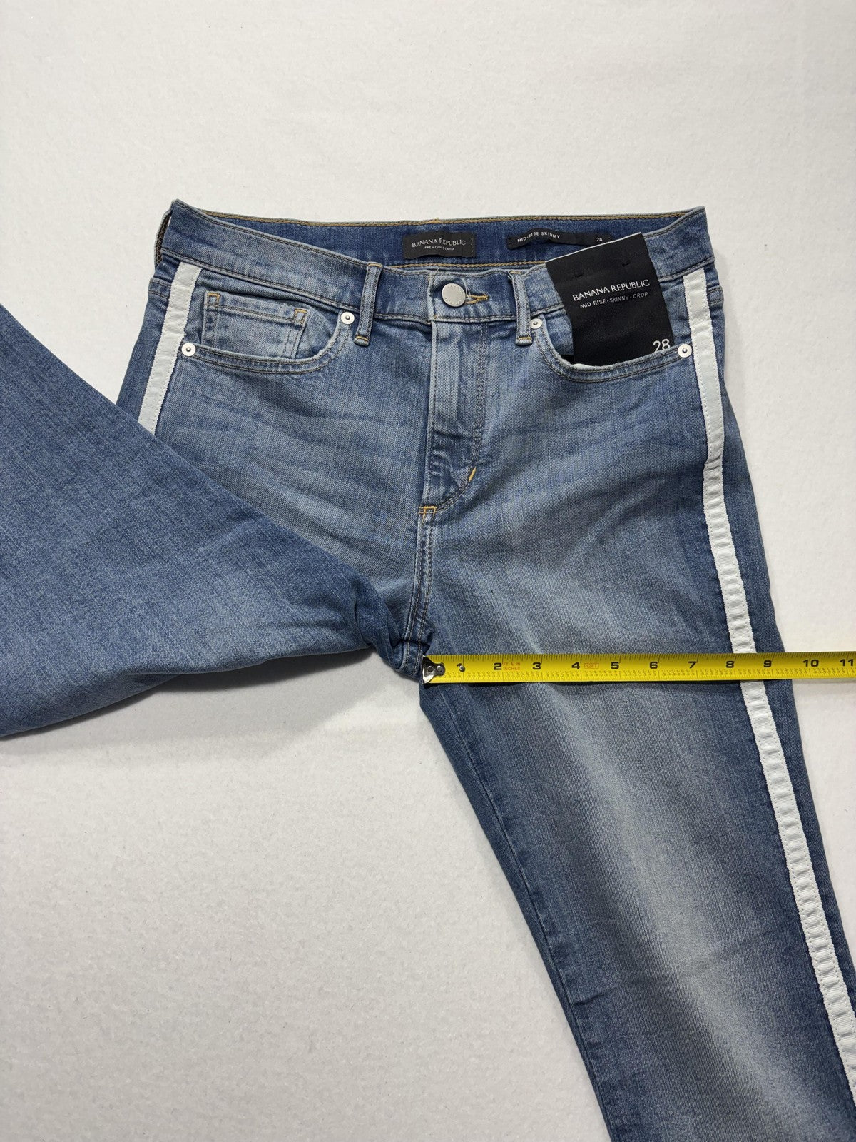 Banana Republic Jeans Womens 28 Blue Wash Mid Rise Skinny Crop Stripe 28x27.5