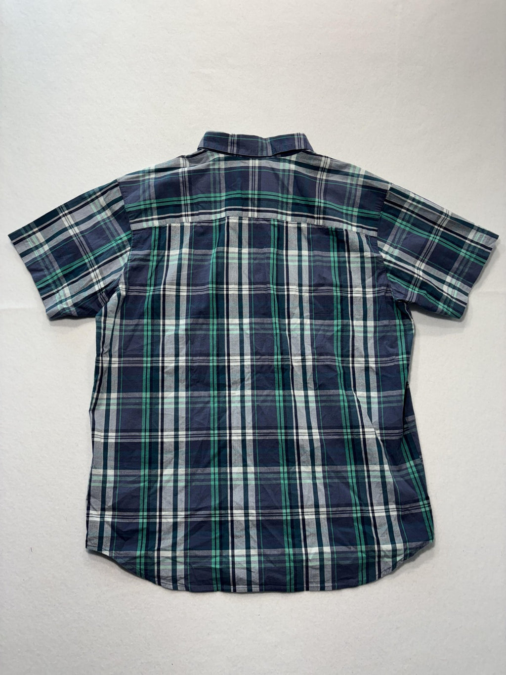 Columbia Shirt Mens Large Blue Green Plaid Short Sleeve Button Up Casual Stretch