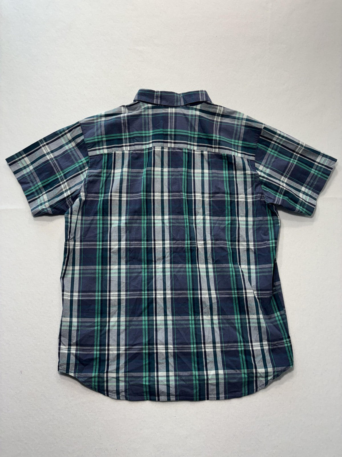 Columbia Shirt Mens Large Blue Green Plaid Short Sleeve Button Up Casual Stretch