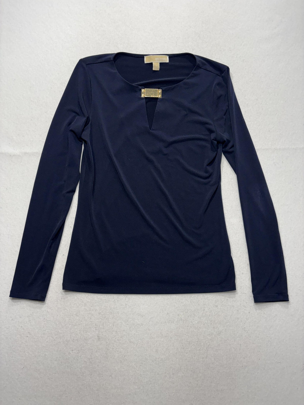 MICHAEL Michael Kors Blouse Womens Small Blue Round Neck Metal Bar Long Sleeve