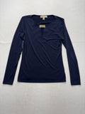 MICHAEL Michael Kors Blouse Womens Small Blue Round Neck Metal Bar Long Sleeve