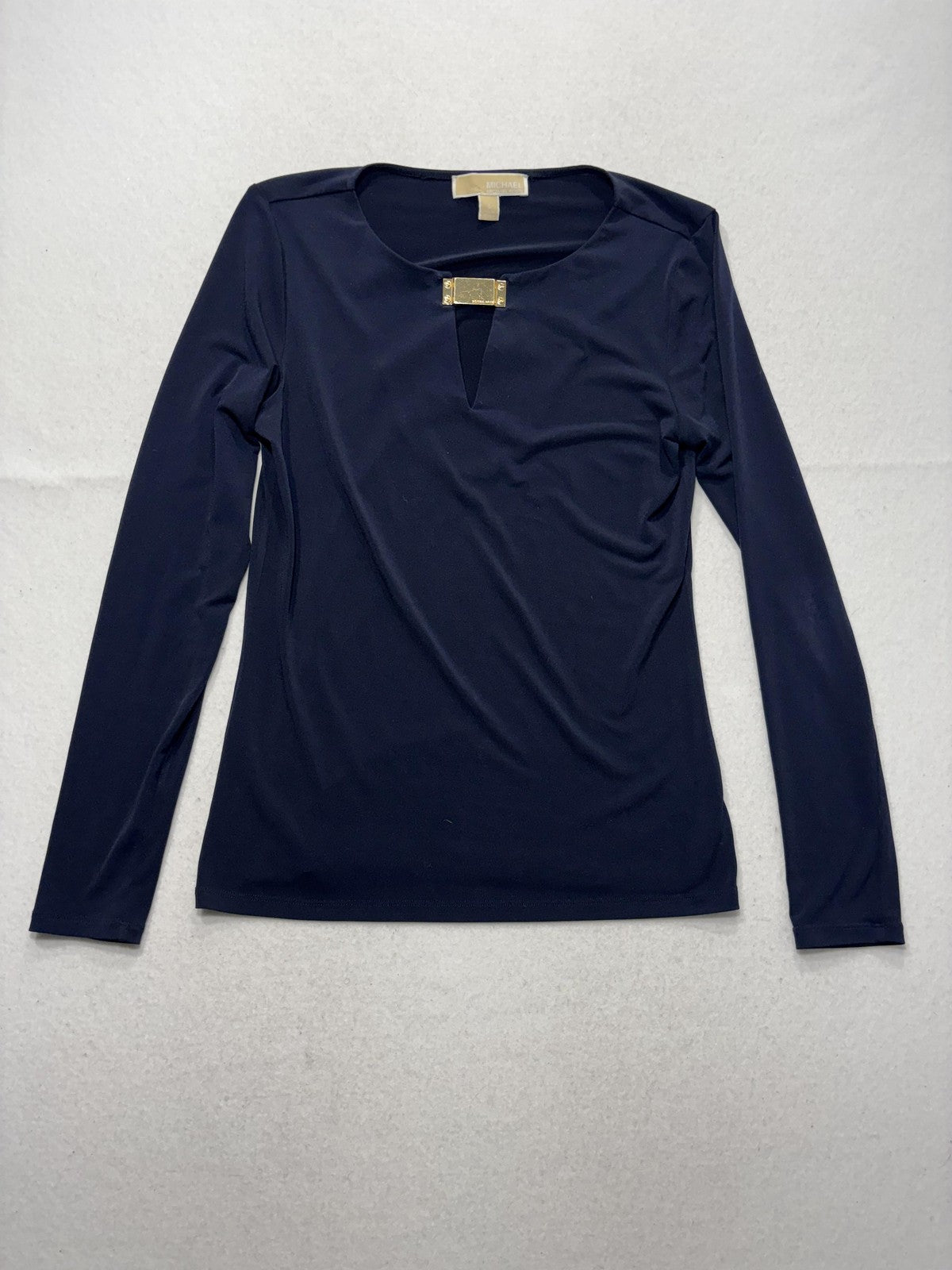 MICHAEL Michael Kors Blouse Womens Small Blue Round Neck Metal Bar Long Sleeve