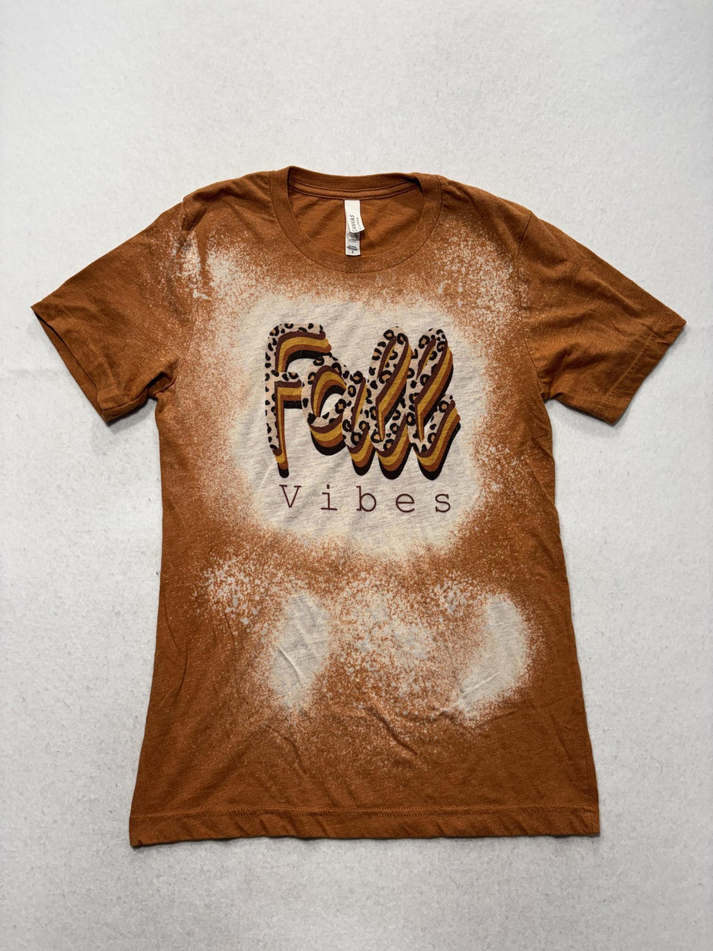 Bella + Canvas Shirt Womens S Orange Fall Vibes Leopard Graphic Tee Bleached