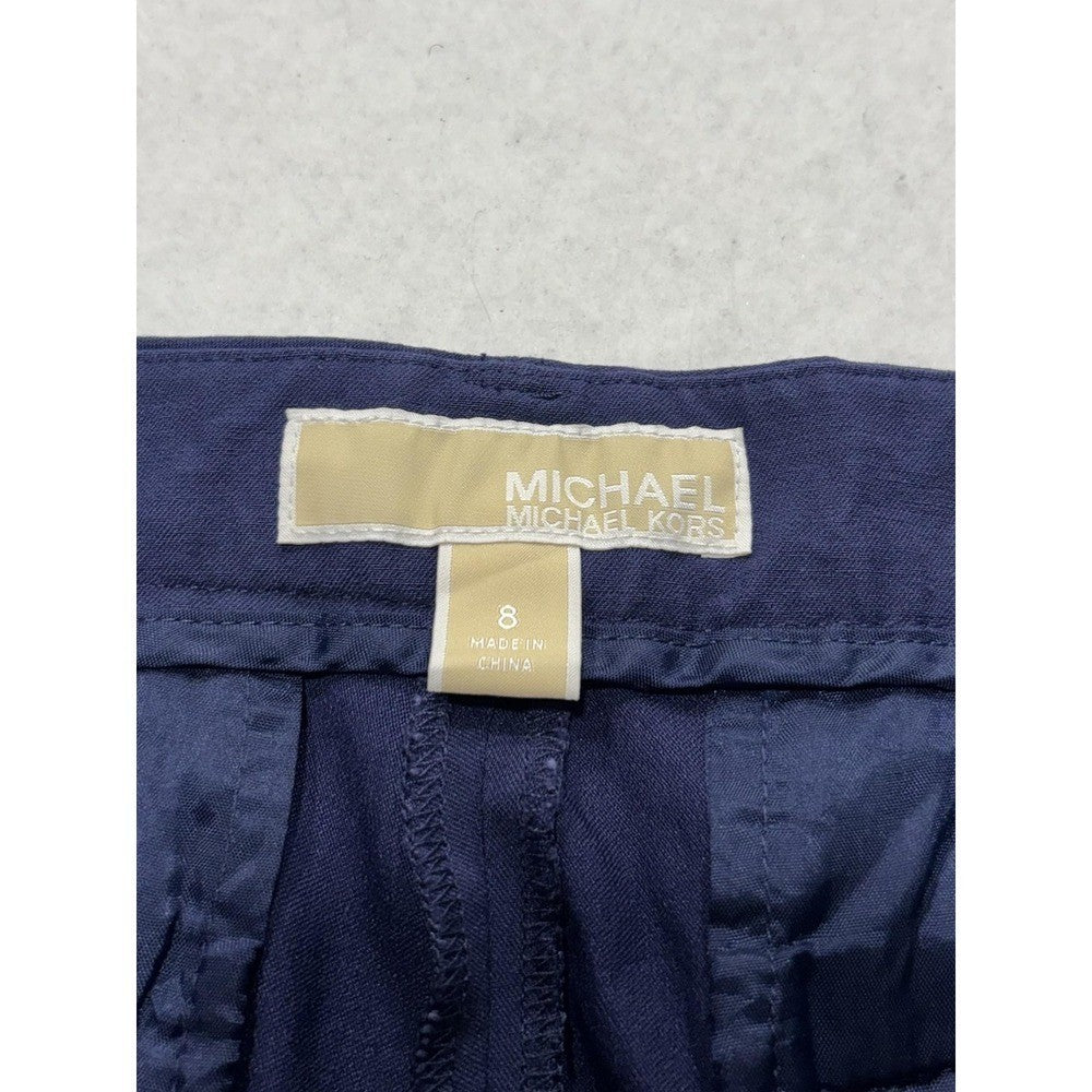 MICHAEL Michael Kors Dress Pants Womens 8 Blue Twill Slim Stretch Flat Front