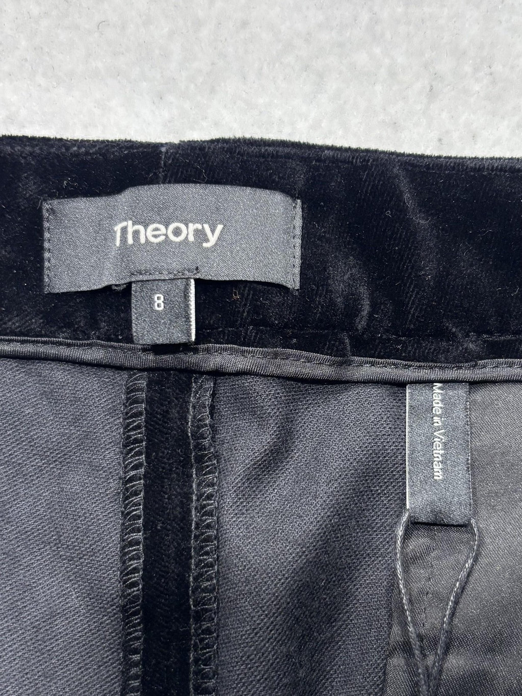 Theory Dress Pants Womens 8 Black Stretch Velvet Caroleena Flare Leg Pockets