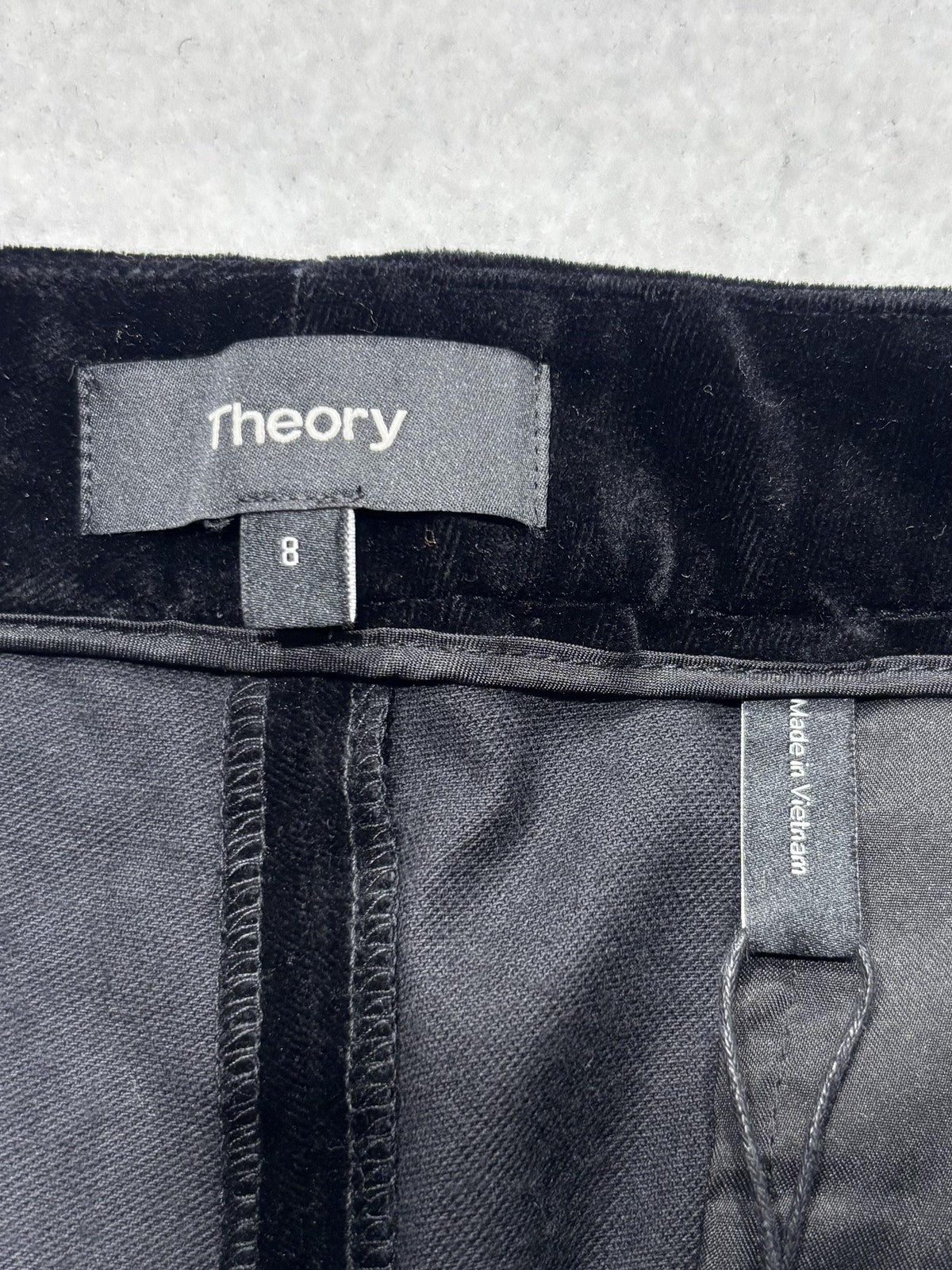 Theory Dress Pants Womens 8 Black Stretch Velvet Caroleena Flare Leg Pockets
