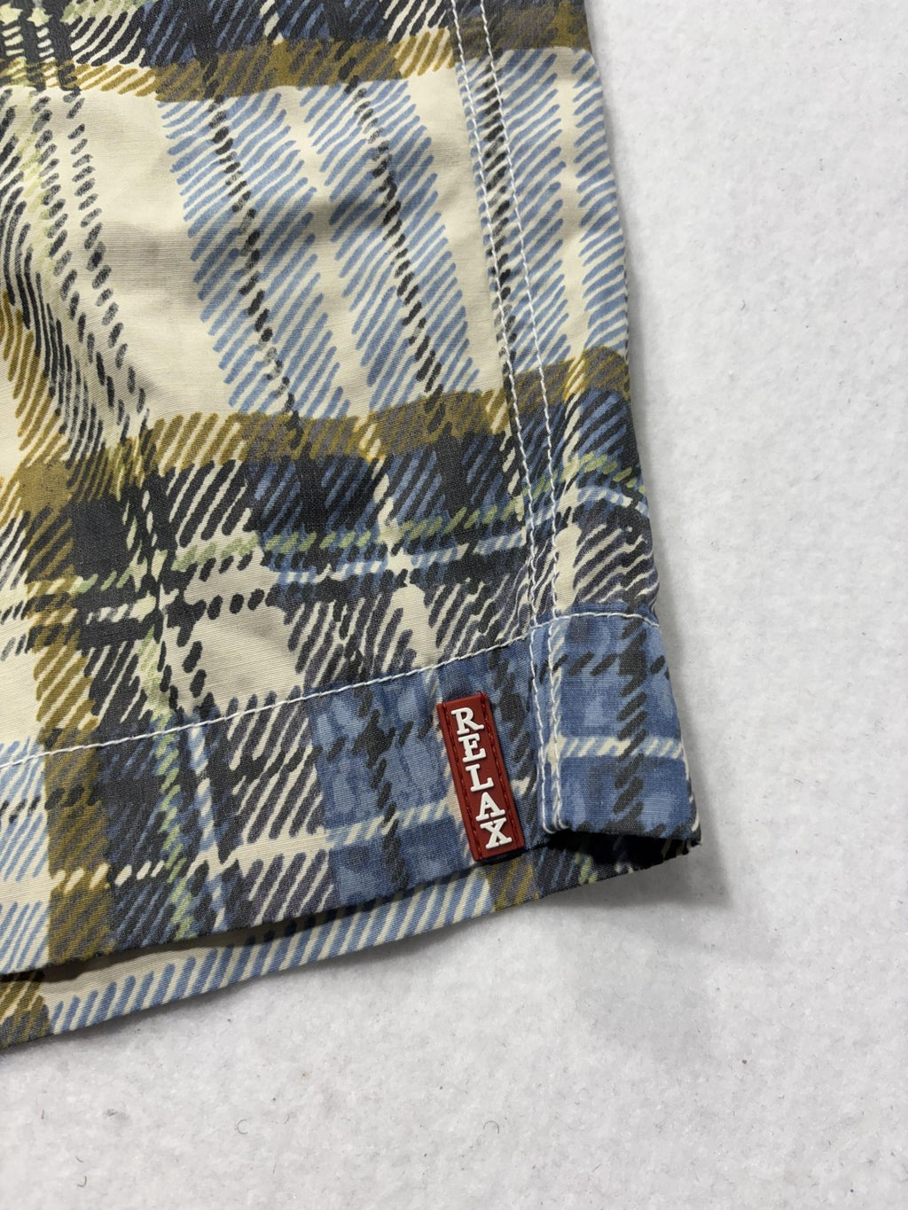 Tommy Bahama Swim Shorts Mens Large Beige Plaid Elastic Waist Lined Lightweight