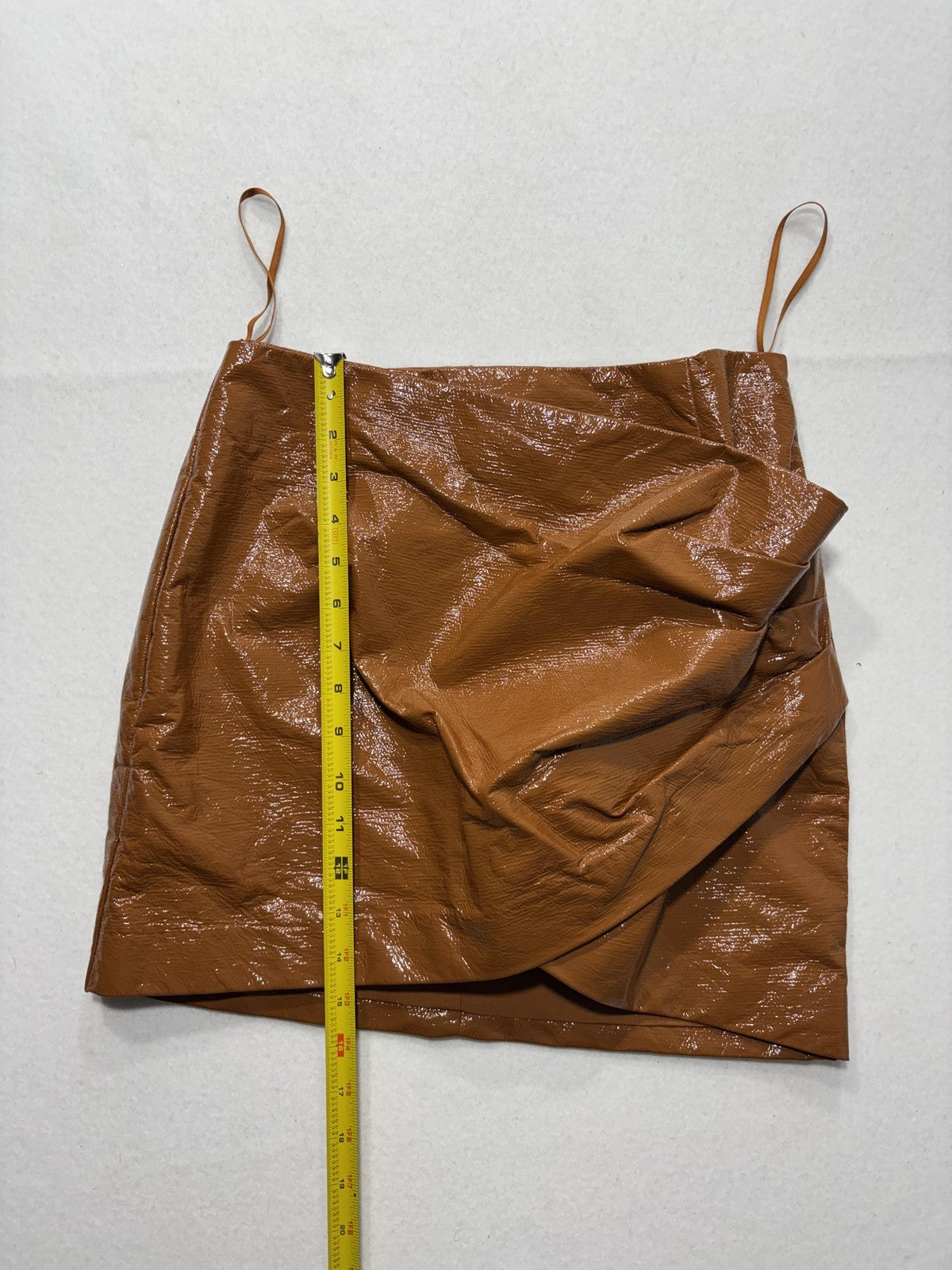 BEC + BRIDGE Skirt Womens 6 Brown Copper Faux Leather Asymmetric Drape Mini Zip