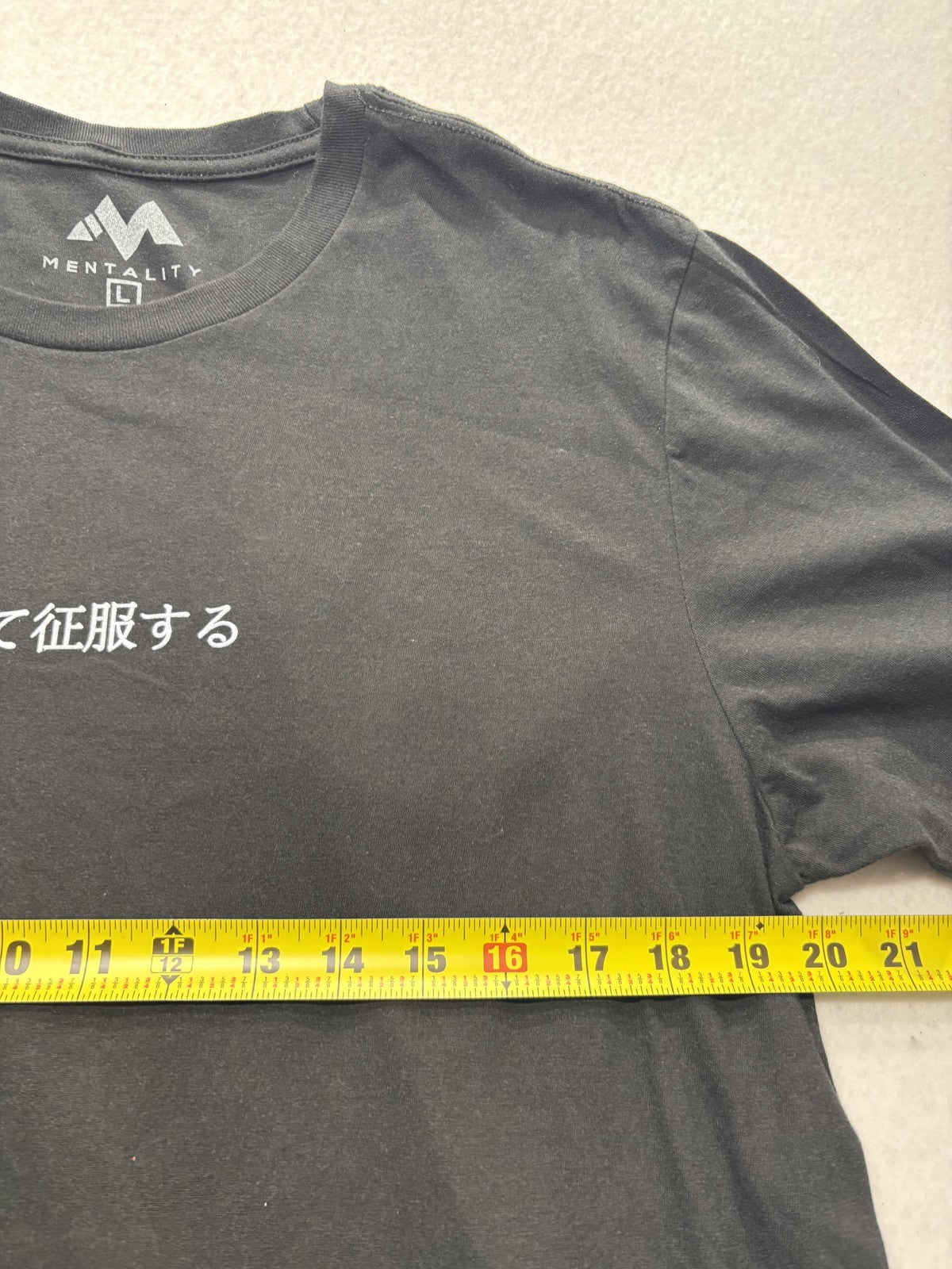 Mentality Shirt Mens Large Black Samurai Skull Graphic Tee Kanji Motto Back
