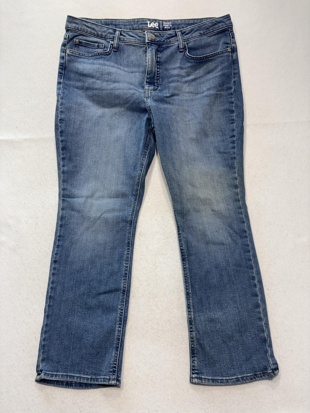 Lee Jeans Womens 16P Blue Medium Wash Mid Rise Straight Regular Stretch 34x29