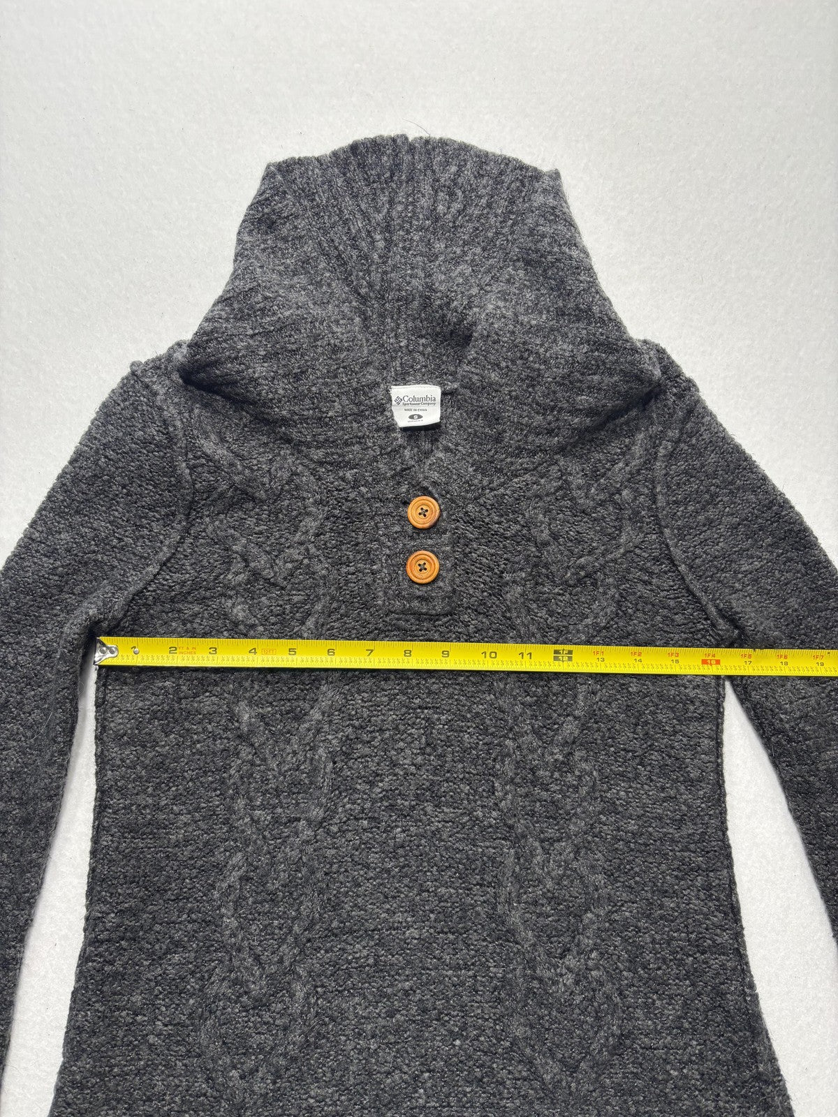 Columbia Sweater Womens Small Gray Hooded Cowl Neck Button Henley Knit