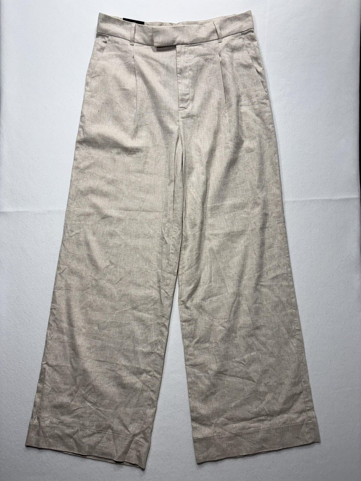 Banana Republic Dress Pants Womens 14 Beige Linen Wide Leg High Rise Relaxed