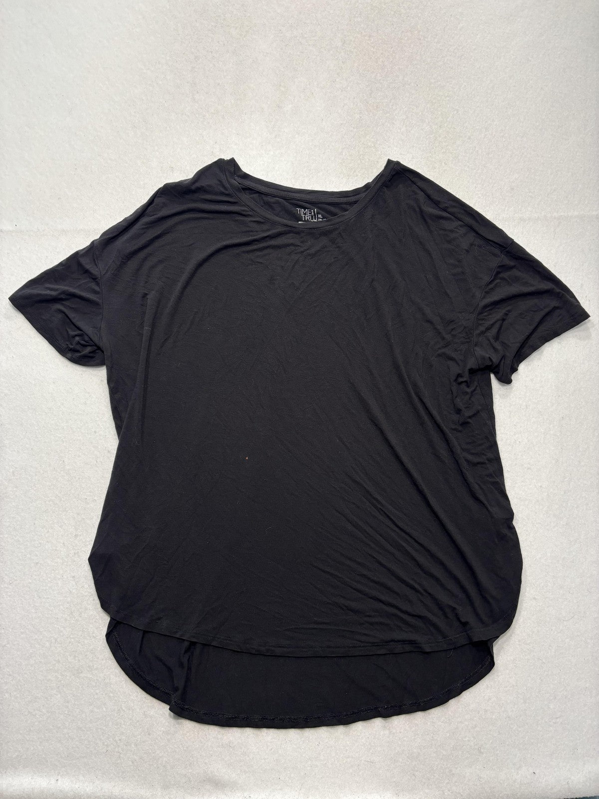 Time And Tru Shirt Womens XL Black Scoop Neck Short Sleeve Tunic Tee Casual