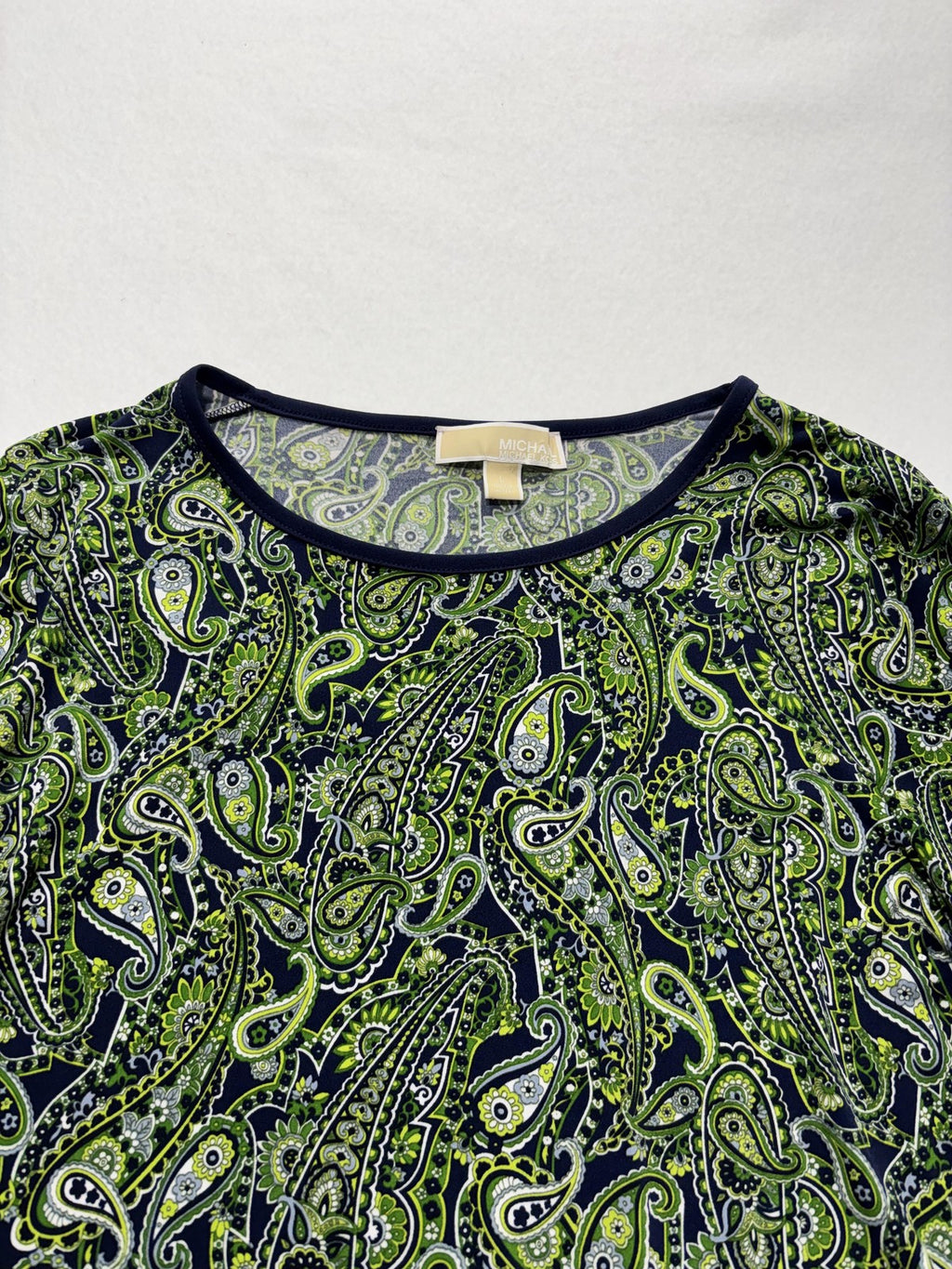 MICHAEL Michael Kors Dress Womens Large Blue Green Paisley Shift Bell Sleeve