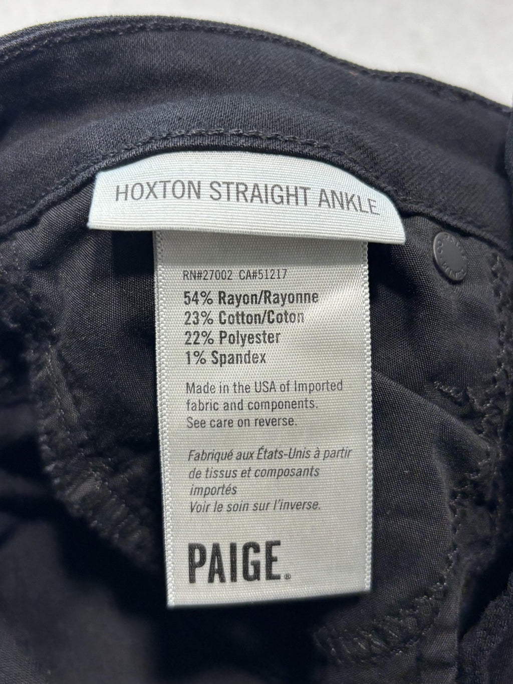 Paige Hoxton Straight Ankle Jeans Womens 24 Black Mid Rise Ruffle Fringe Stretch