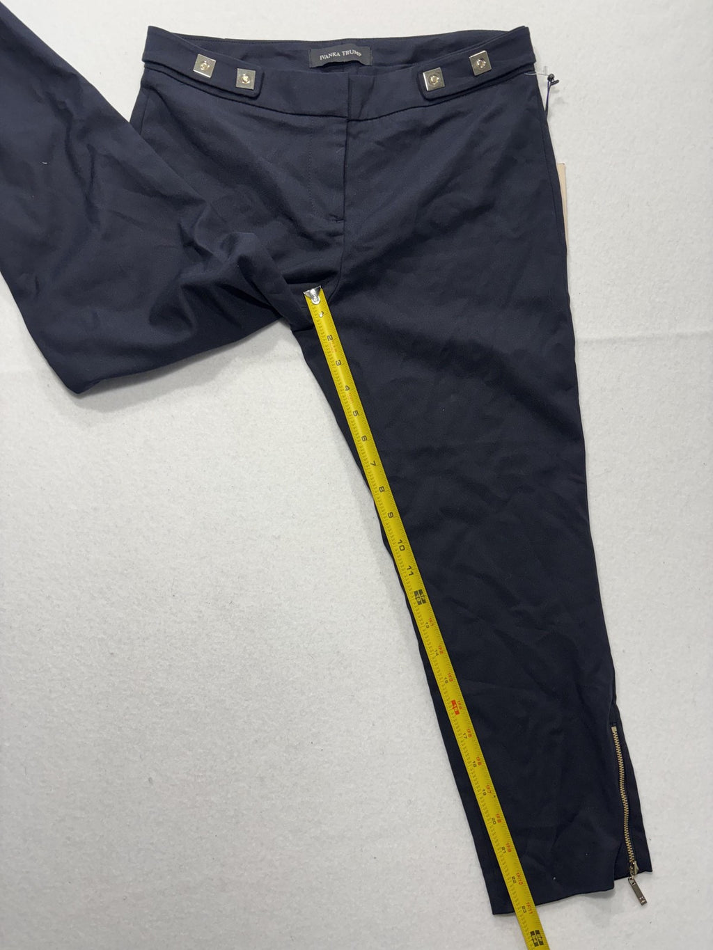 Ivanka Trump Dress Pants Womens 2 Blue Twill Slim Ankle Zip Gold Zip Career Work