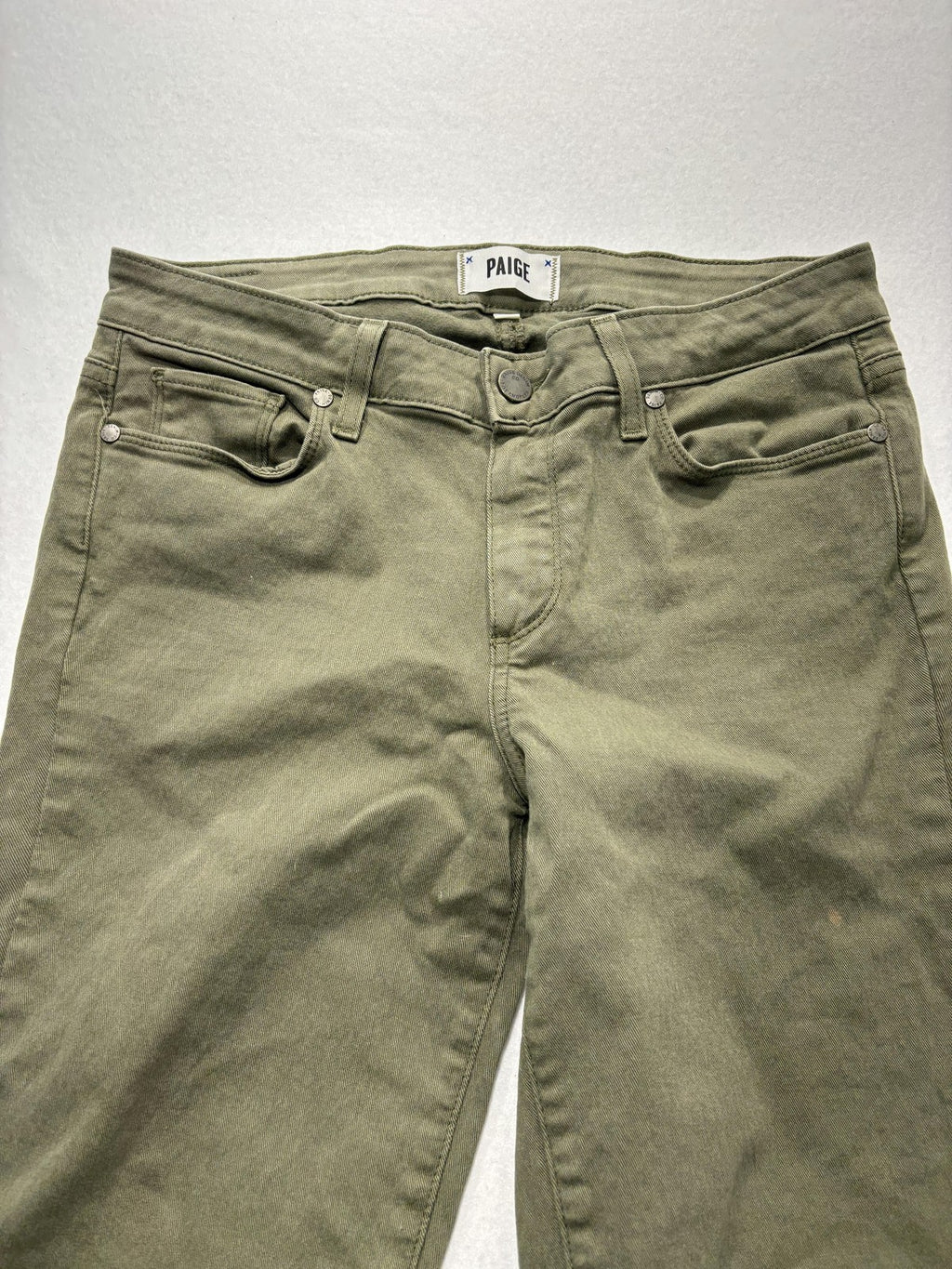 Paige Verdugo Ankle Jeans Womens 30 Green Mid Rise Skinny 30x28 Stretch Denim