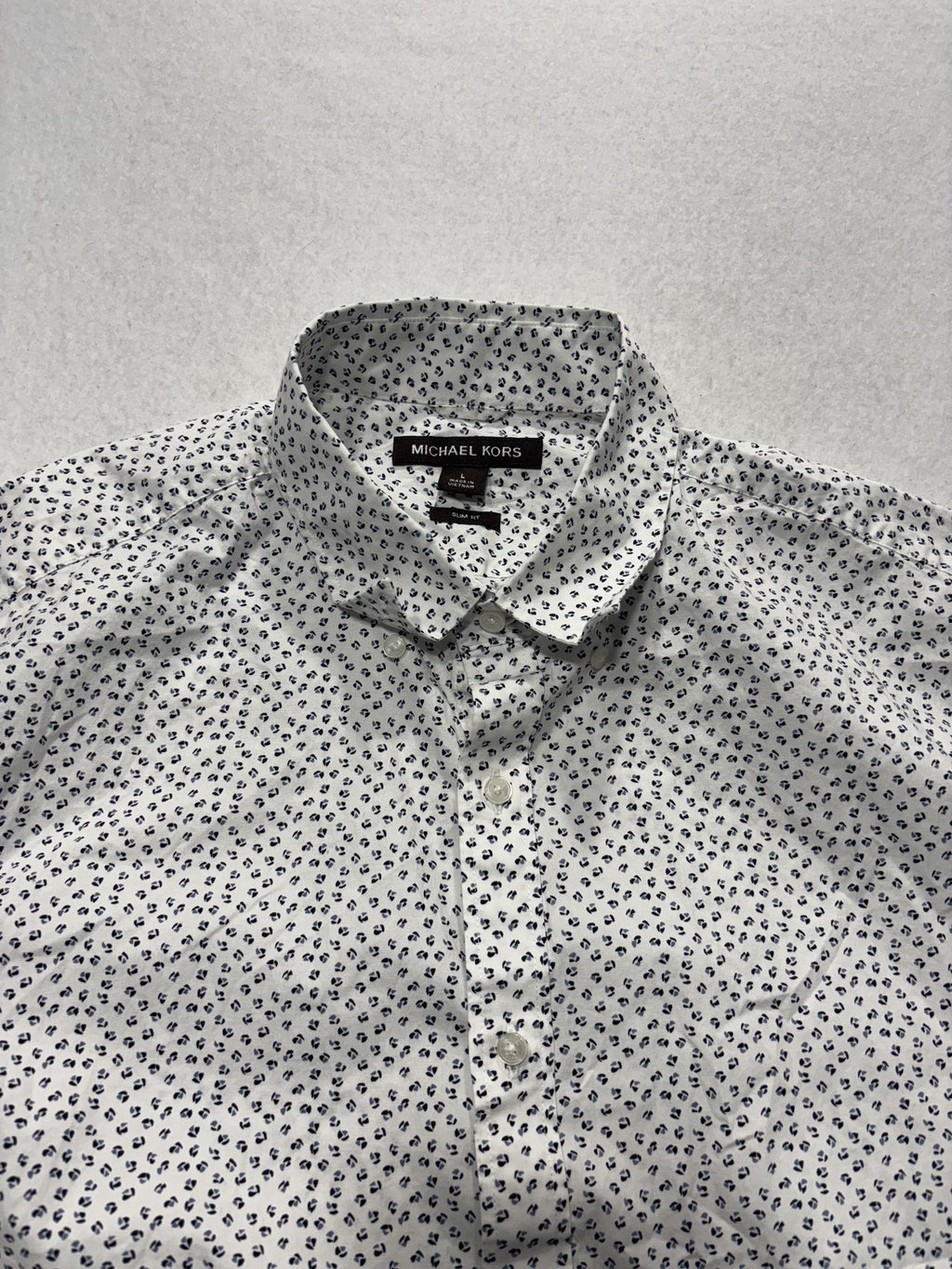 Michael Kors Shirt Mens Large White Floral Short Sleeve Button Up Slim Fit
