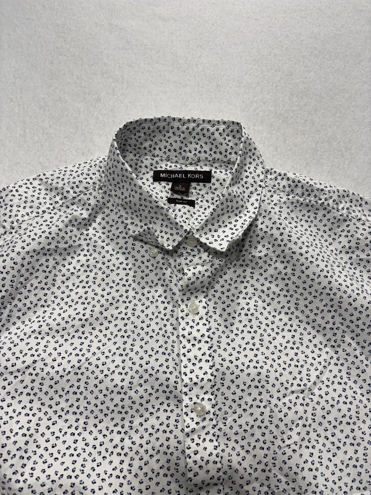 Michael Kors Shirt Mens Large White Floral Short Sleeve Button Up Slim Fit
