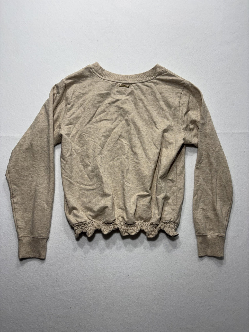 MICHAEL Michael Kors Top Womens Small Beige Crew Neck Long Sleeve Ruffle Hem