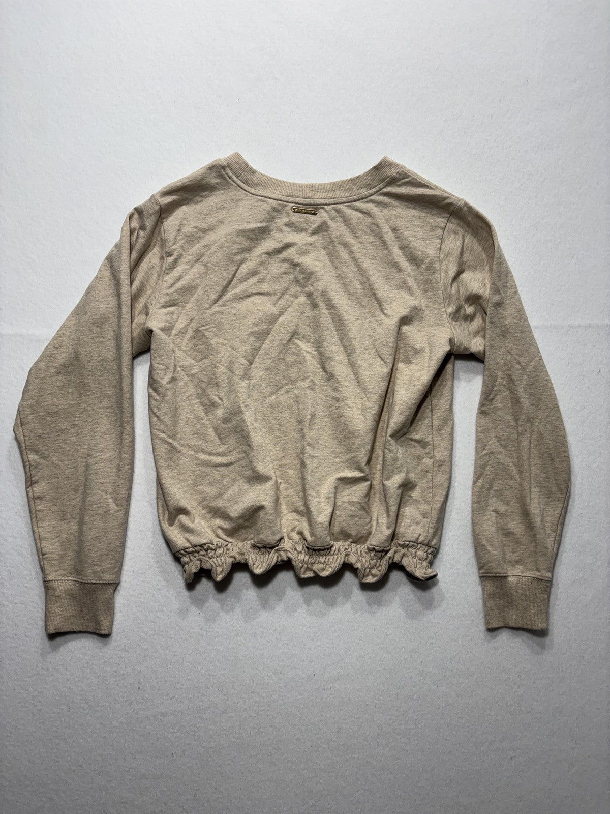 MICHAEL Michael Kors Top Womens Small Beige Crew Neck Long Sleeve Ruffle Hem