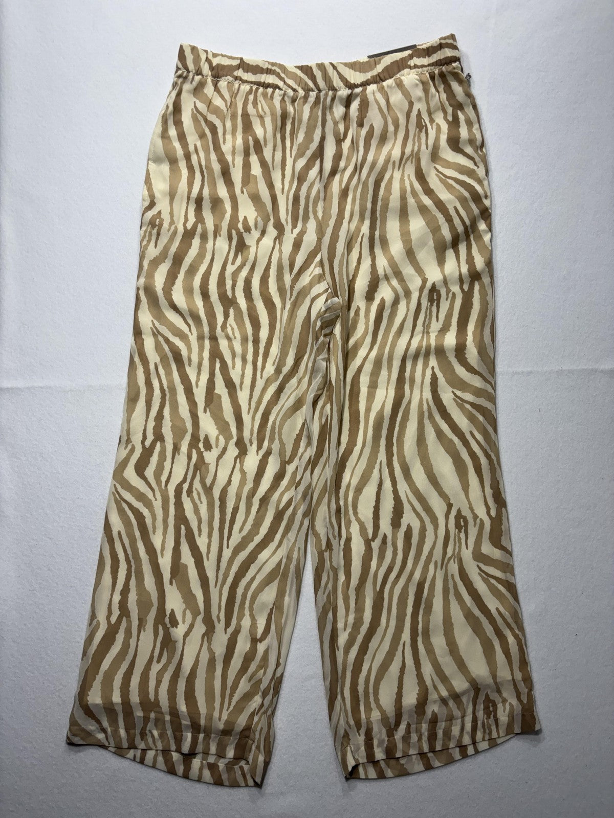 Soft Surroundings Dress Pants Womens Large Beige Neutral Zebra Wide Leg Pull On