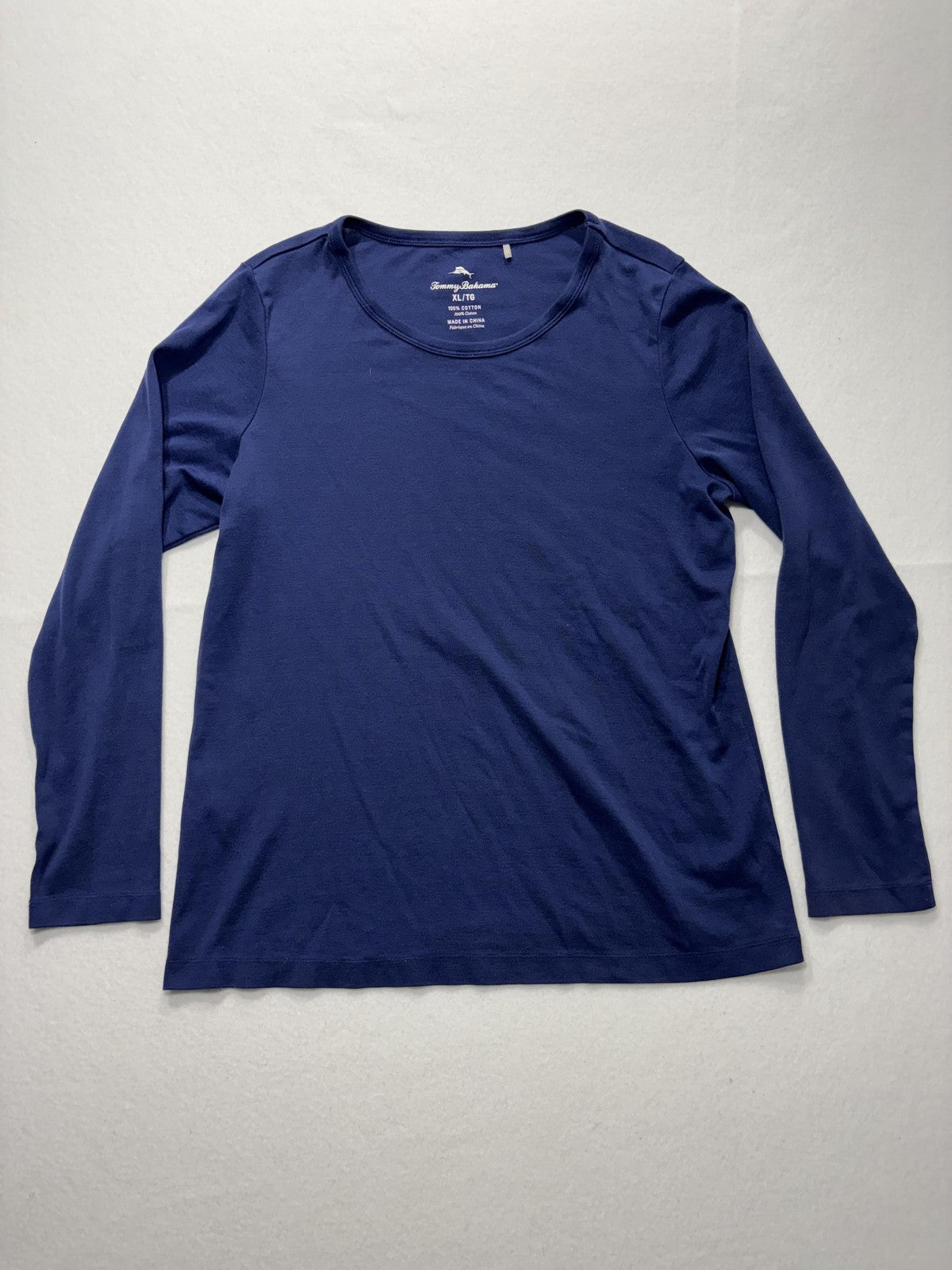 Tommy Bahama Shirt Womens XL Blue Crew Neck Long Sleeve Cotton Tee Basic Casual