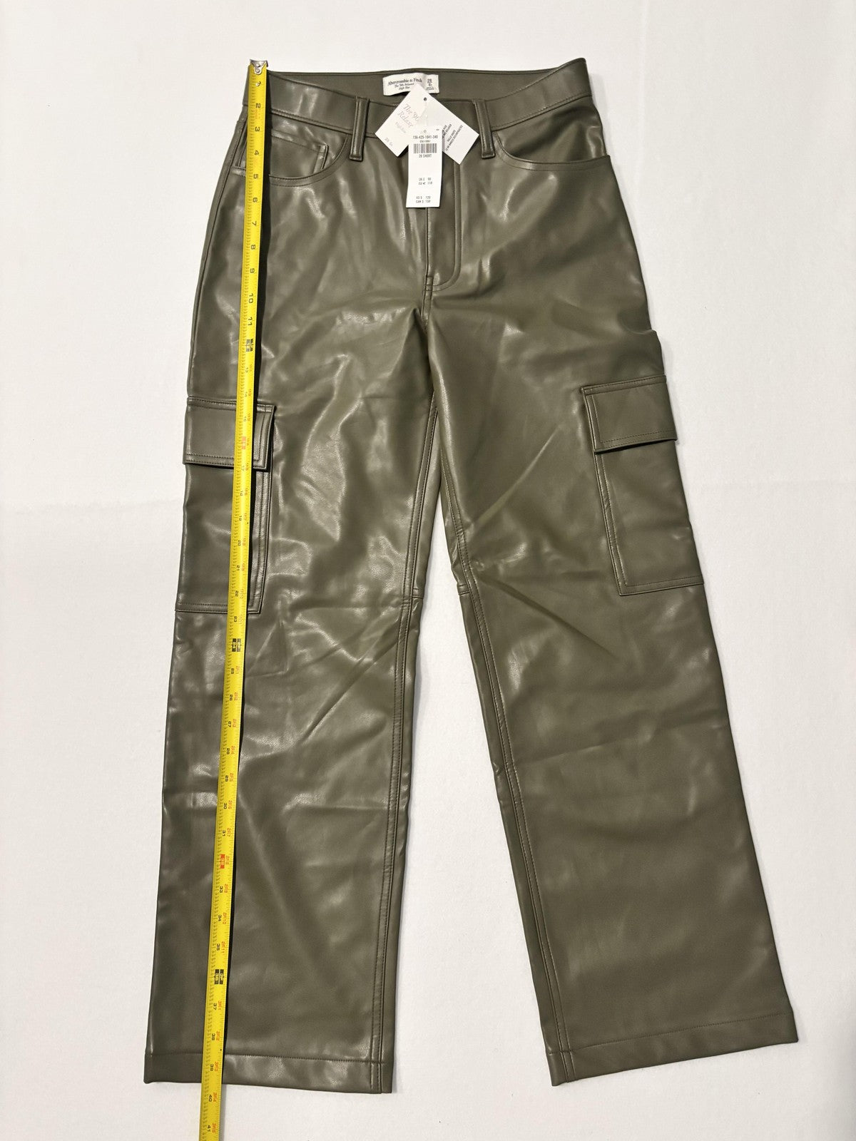 Abercrombie & Fitch Pants Womens 28 Short Green Faux Leather 90s High Rise Cargo