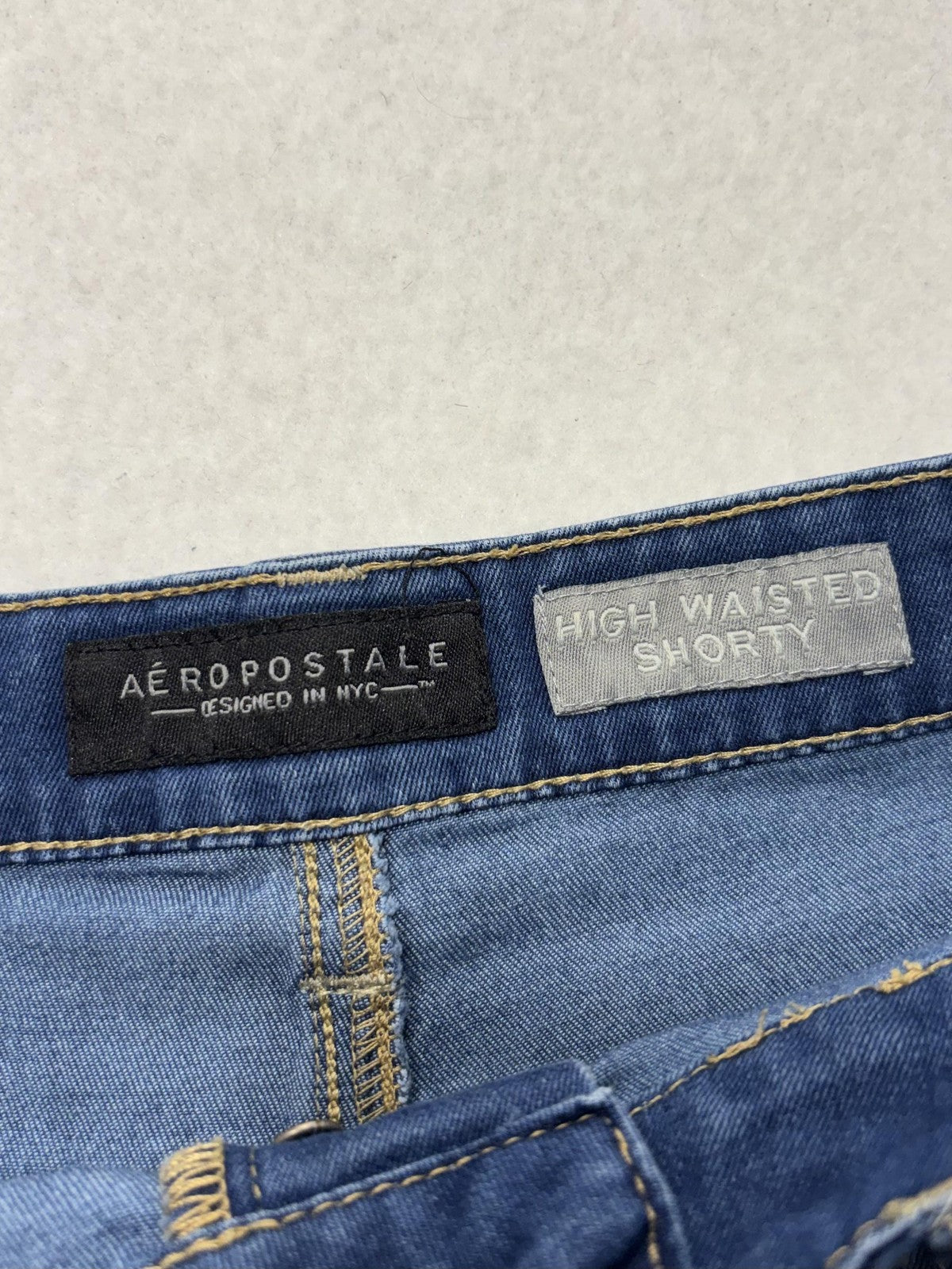 Aeropostale Shorts Womens 6 Blue High Waisted Shorty Cuffed Denim 5 Pocket