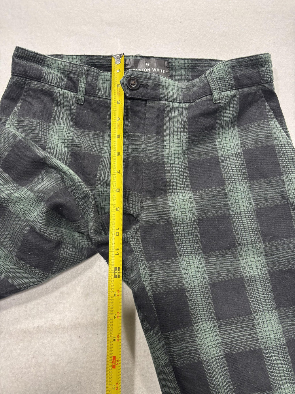Houston White Chino Pants Mens 30x30 Green Plaid Regular Fit Tapered Leg Casual