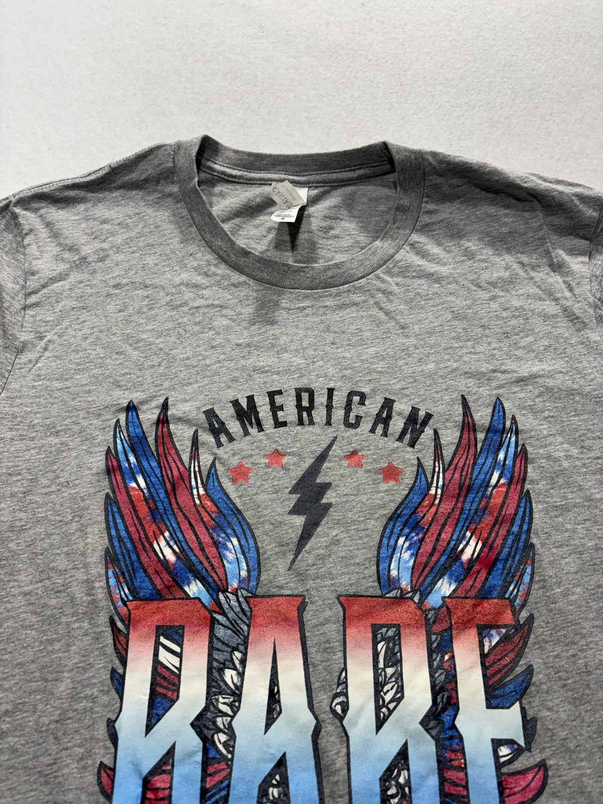 Bella Canvas Mens Medium Gray American Babe Patriotic Wings Graphic Tee Shirt