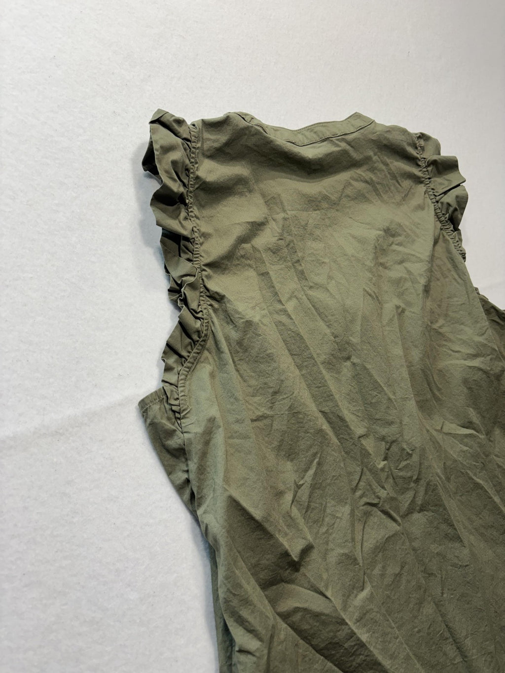 Michael Kors Blouse Womens XL Green Crew Neck Ruffle Sleeveless Half Zip Top