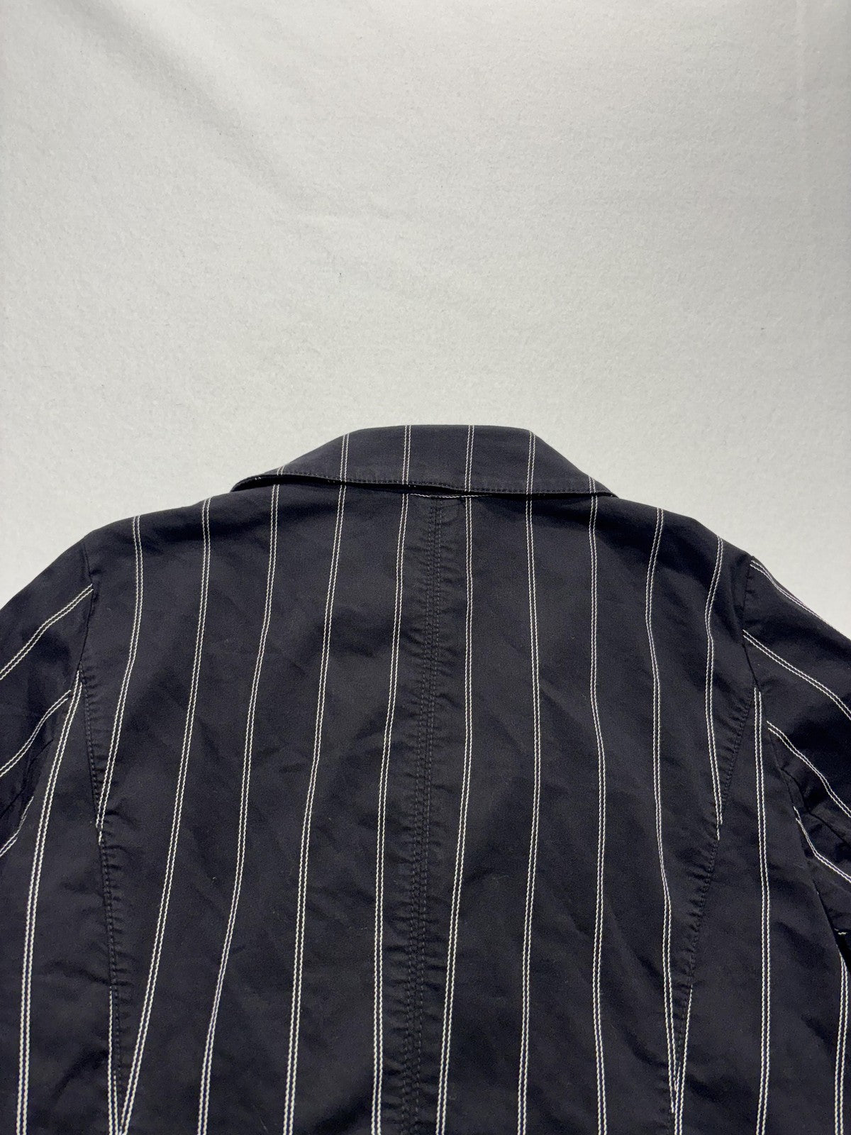 White House Black Market Moto Jacket Womens 12 Black Stripe Twill Zip Short