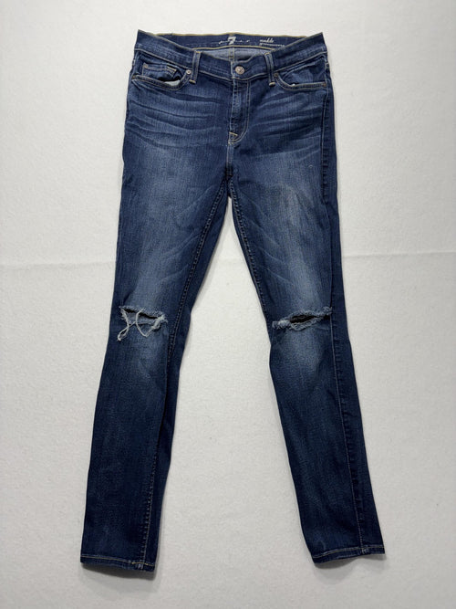 7 For All Mankind Gwenevere Jeans Womens 28 Blue Distressed Ankle Skinny 29x28