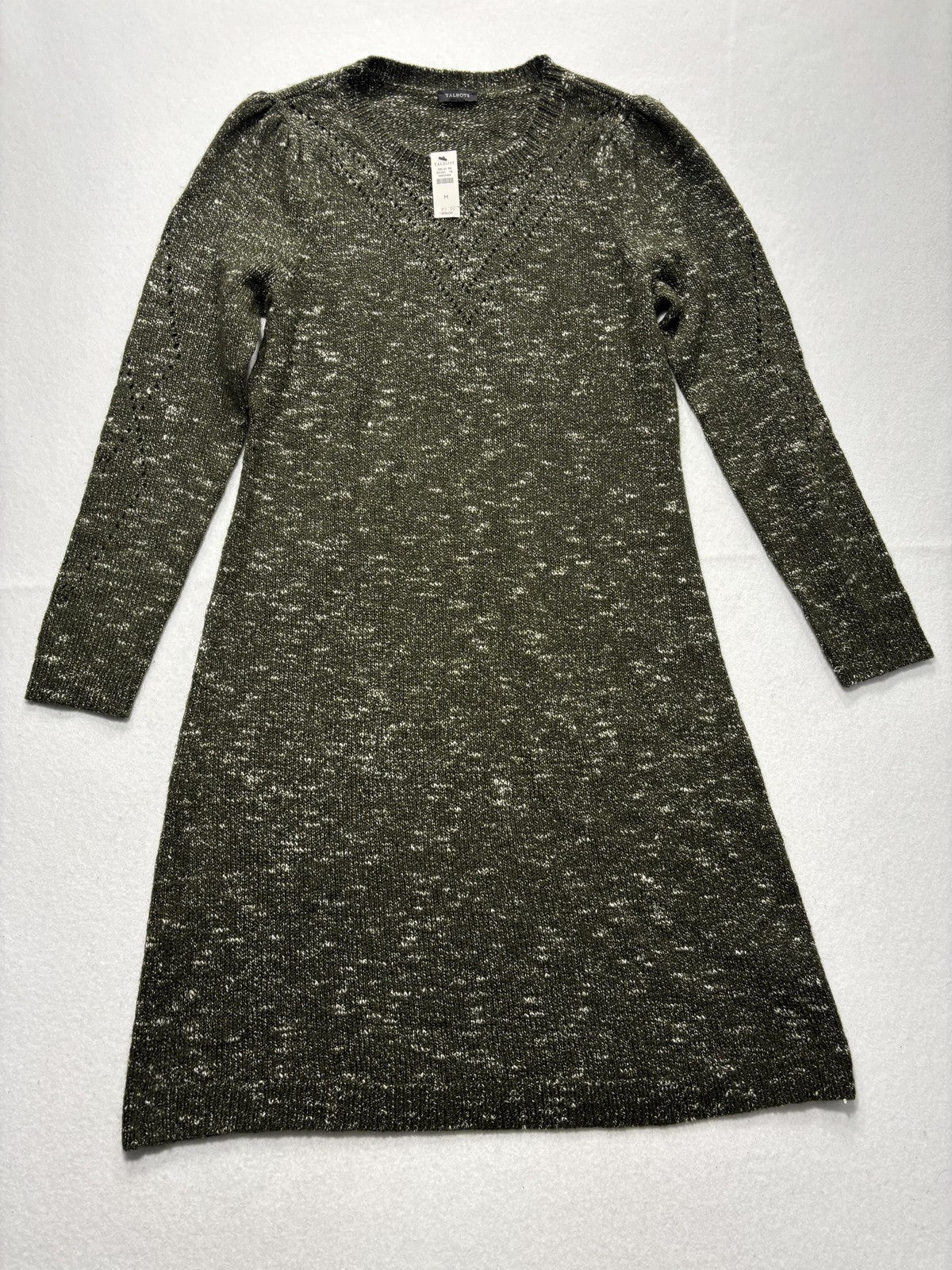 Talbots Sweater Dress Womens M Green V Neck Long Sleeve Pullover Knee Length
