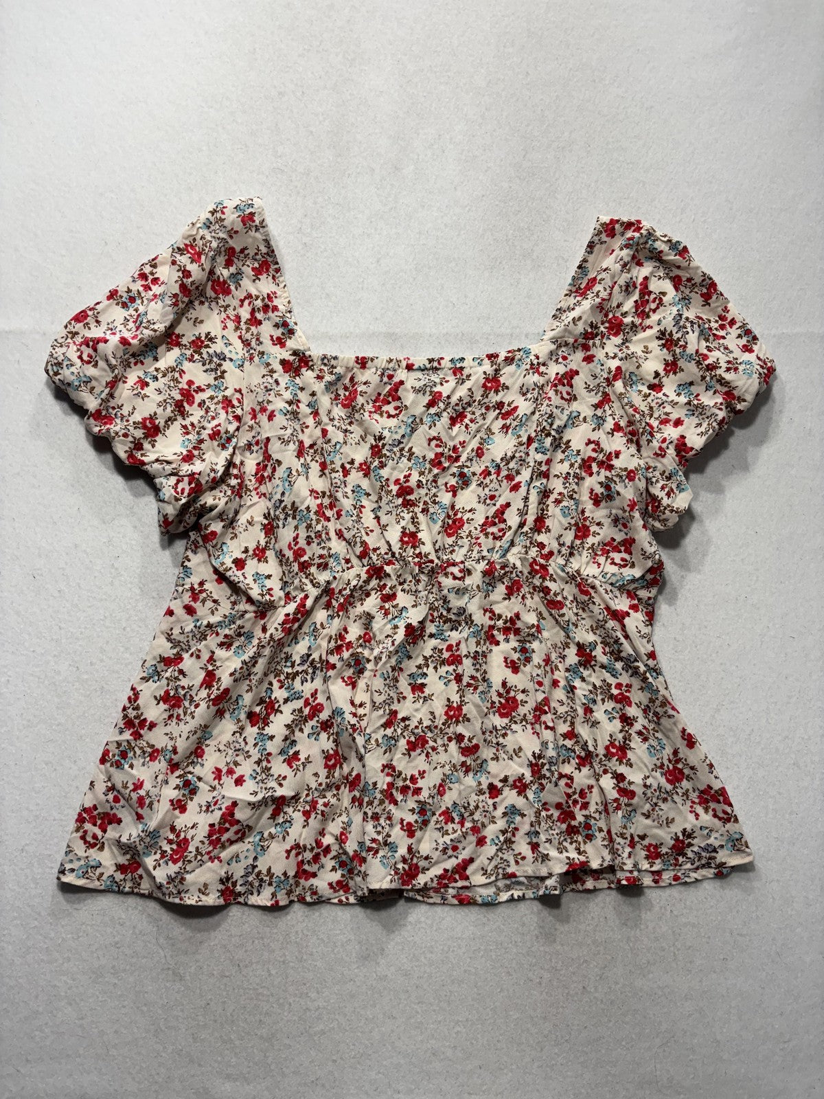 Torrid Blouse Womens 2 White Floral Square Neck Puff Sleeve Button Top Boho