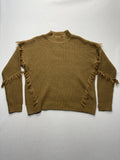 MICHAEL Michael Kors Sweater Womens Large Brown Waffle Knit Fringe Mock Neck