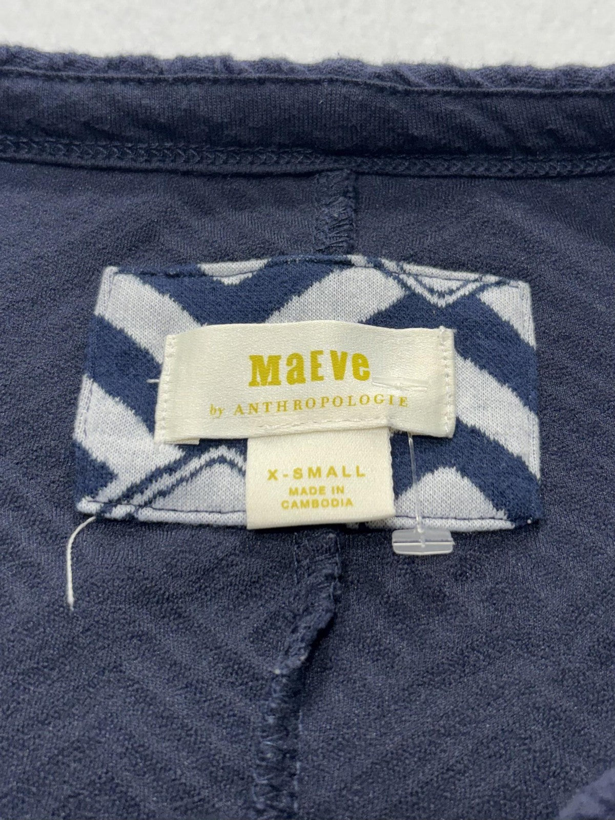 Maeve Blouse Womens XS Blue Textured Crew Neck 3/4 Puff Sleeve Peplum Tunic Top