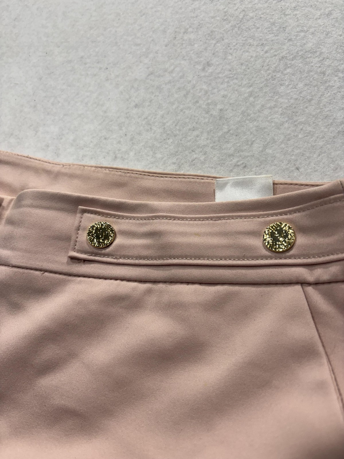 Anne Klein Dress Pants Womens 8 Pink Twill Straight Leg Gold Button Work Career