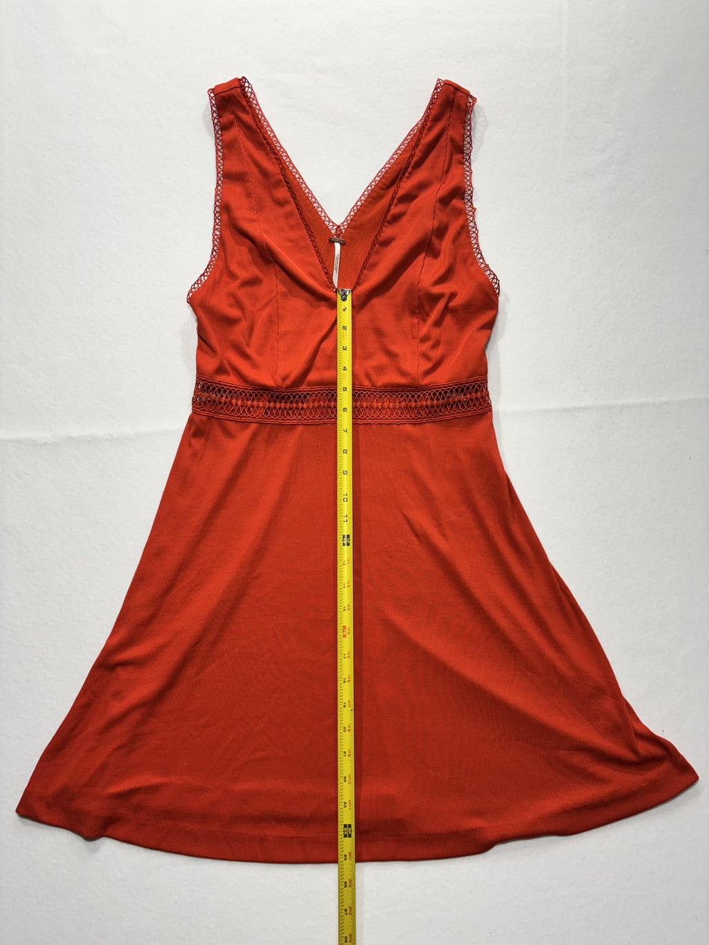 Free People Dress Womens 12 Orange V Neck Crochet Fit Flare Sundress Boho