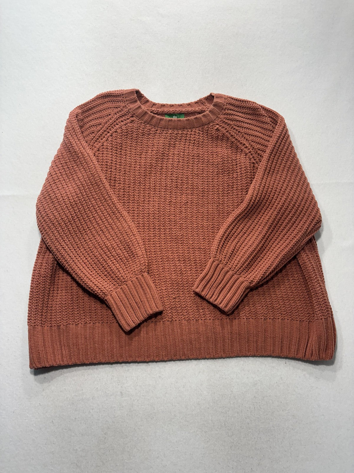 Dip Sweater Womens 2X Plus Orange Crew Neck Raglan Chunky Knit Relaxed Pullover