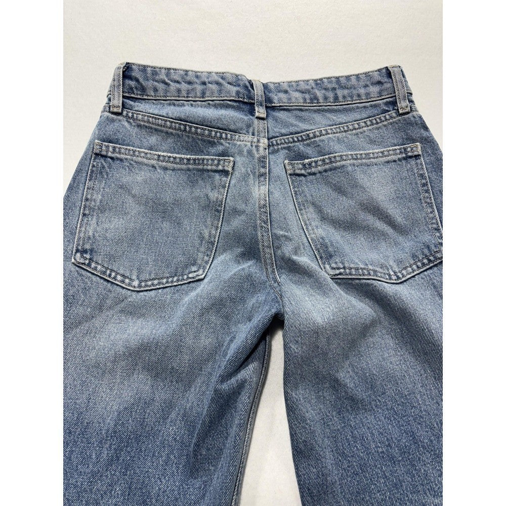 Zara Jeans Womens 2 Blue Medium Wash Straight Leg Mid Rise 24x30.5 Distressed