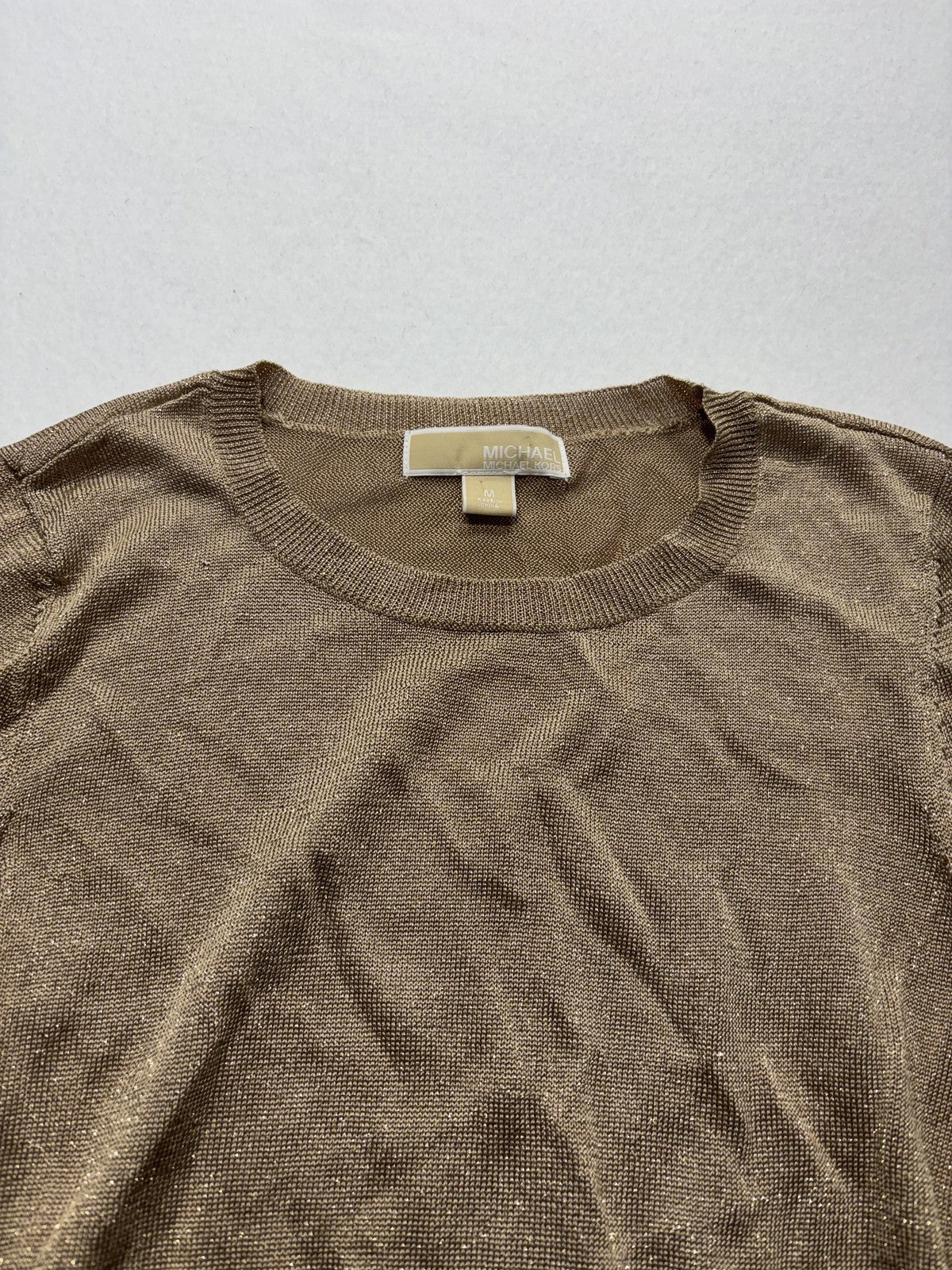 MICHAEL Michael Kors Sweater Womens Medium Gold Metallic Tunic Drawstring Logo