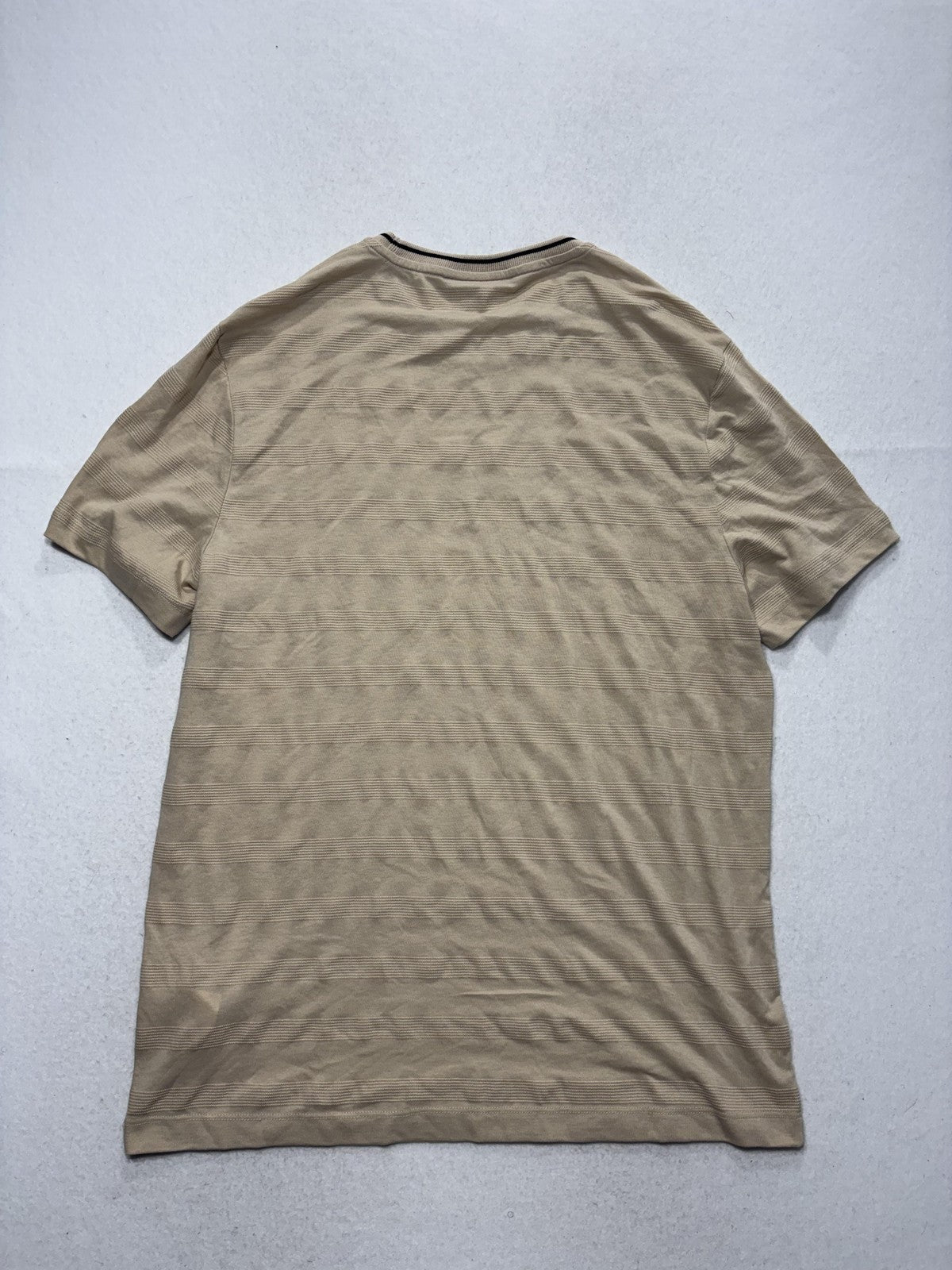Michael Kors Shirt Mens Large Beige Textured Stripe Crew Neck Short Sleeve Tee