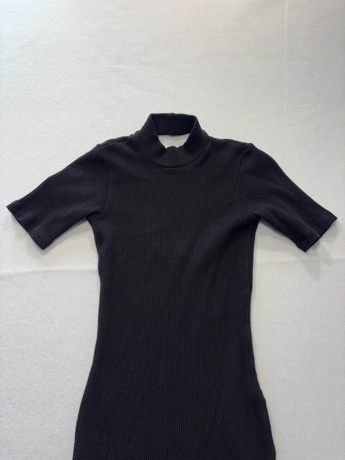 Monrow Dress Womens XS Black Ribbed Mock Neck Short Sleeve Bodycon Cutout Mini