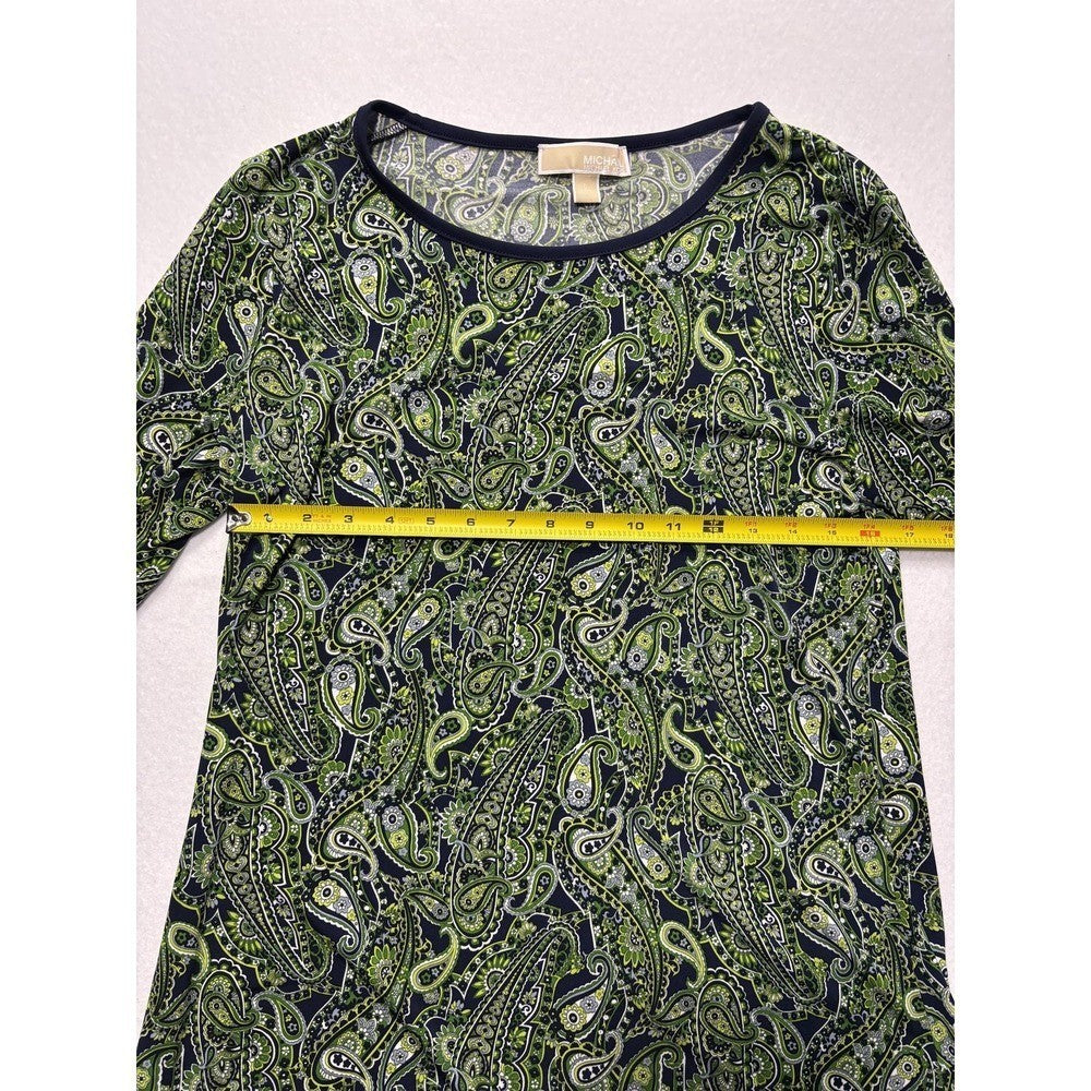 MICHAEL Michael Kors Womens Large Blue Green Paisley Shift Bell Sleeve Dress
