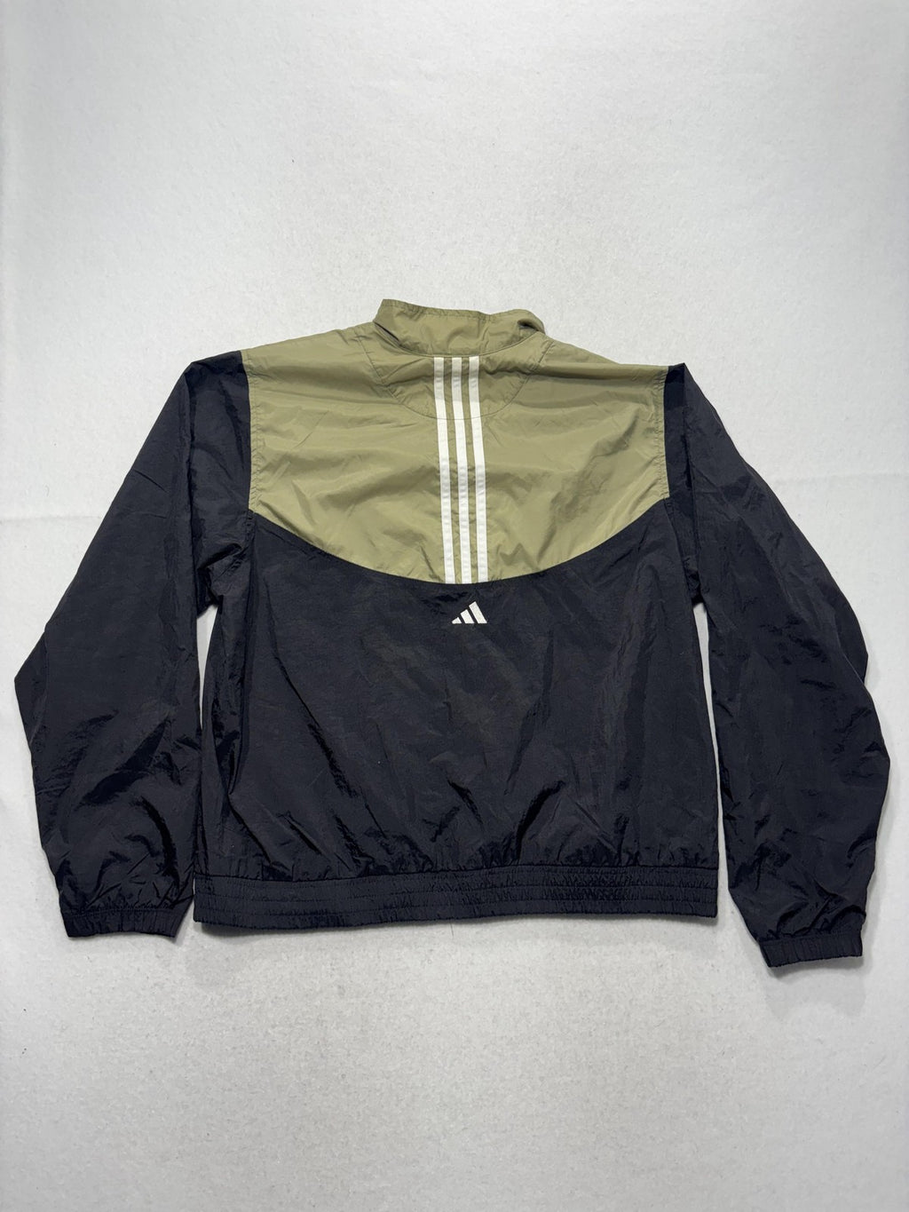 Adidas Windbreaker Jacket Mens Medium Black Green Full Zip 3-Stripes 6052