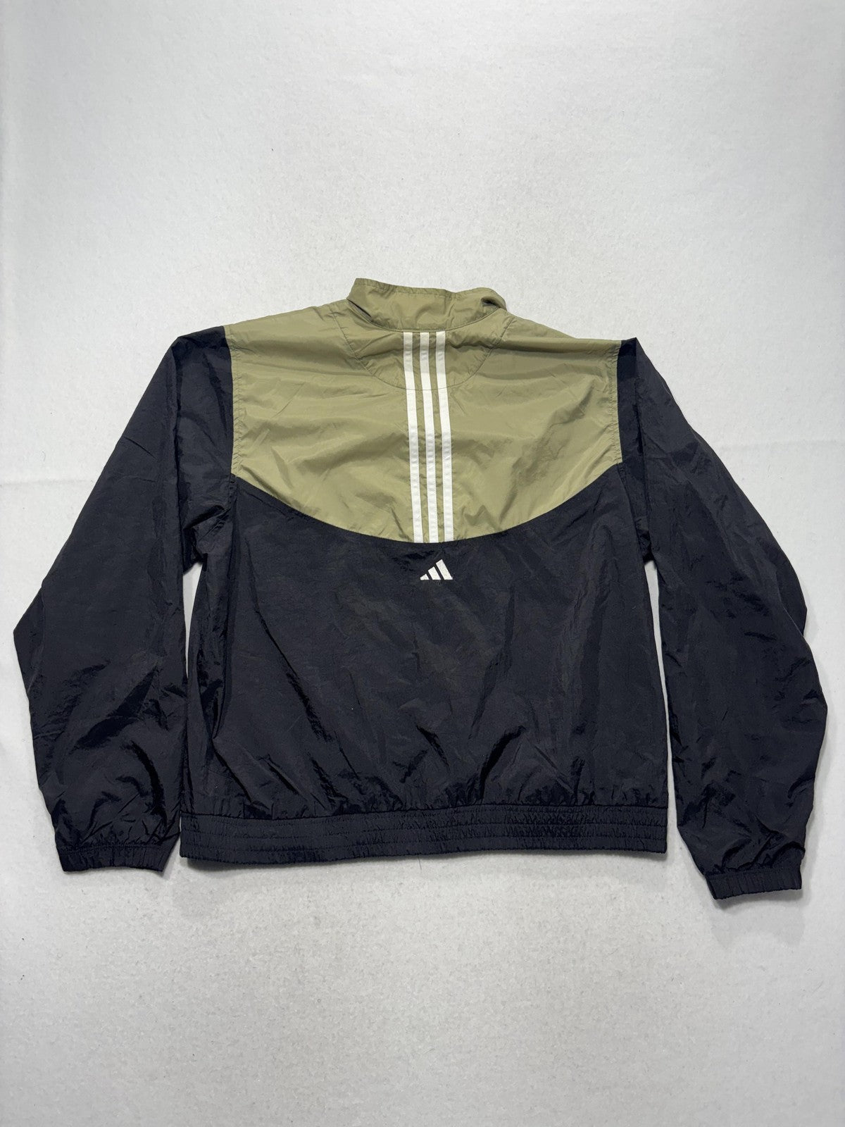 Adidas Windbreaker Jacket Mens Medium Black Green Full Zip 3-Stripes 6052