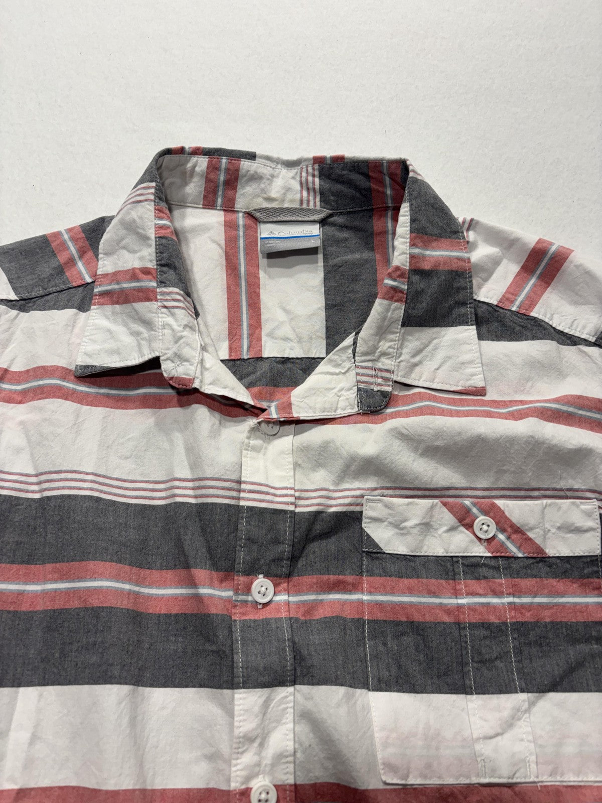 Columbia Shirt Mens Large Multicolor Striped Short Sleeve Button Up Casual