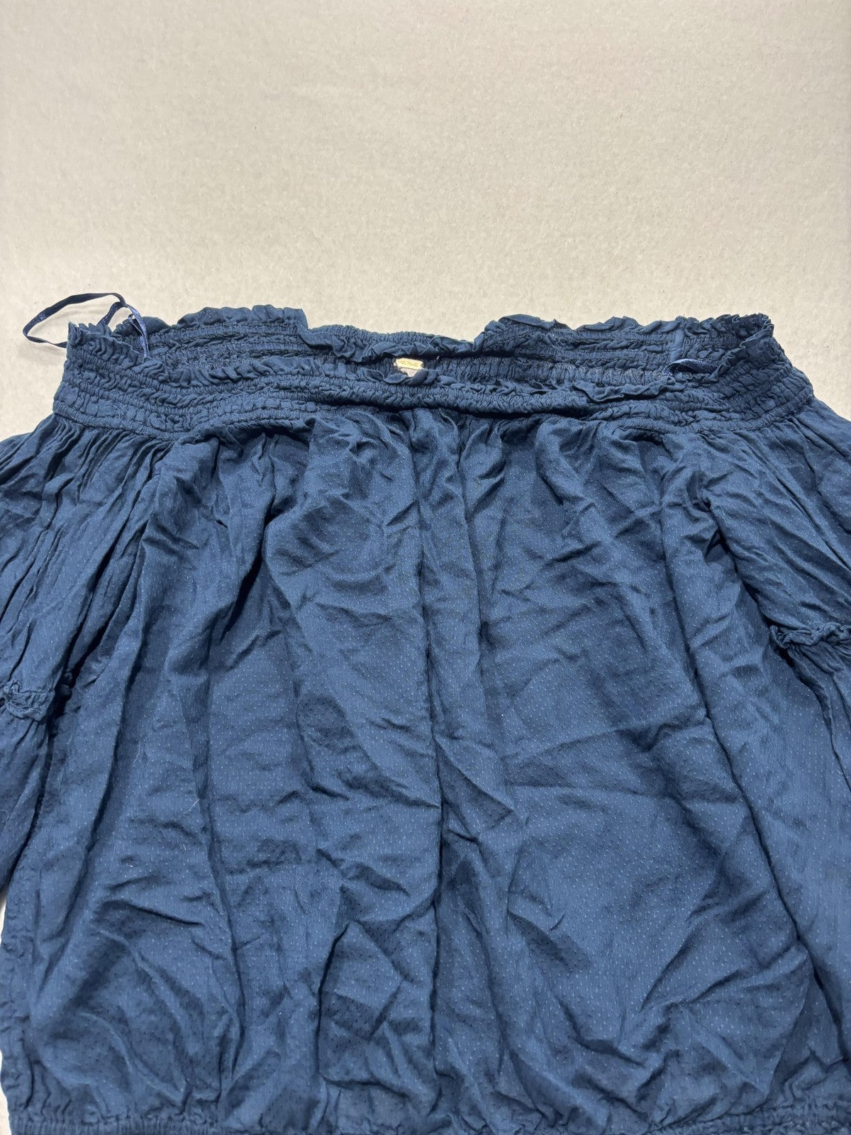 Free People Blouse Womens Small Blue Off Shoulder Ruffle Bell Sleeve Crop Top